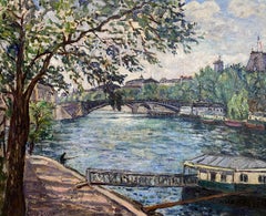 'The River Seine' French Post Impressionist Riverscape Painting of Paris, trees