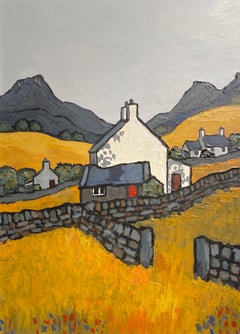 'Near Harlech' Contemporary Welsh Landscape Painting with cottage & Fields. 