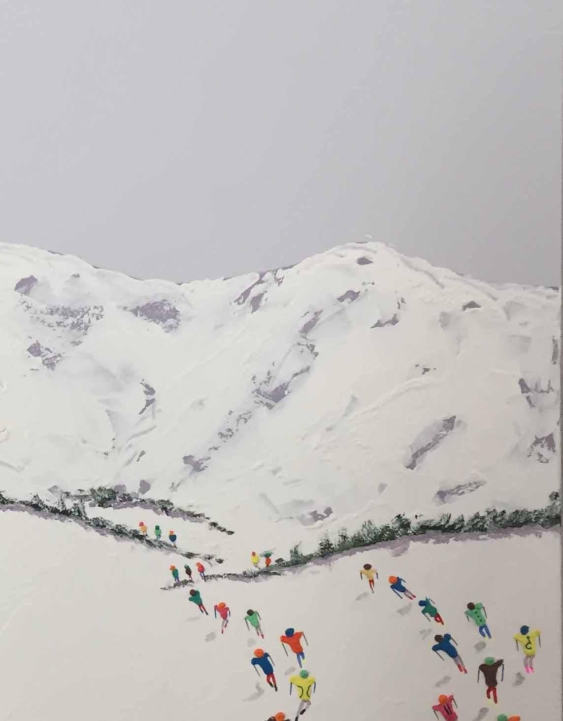 Contemporary Alpine Landscape 3D painting 'Ski School' by Max Todd 2