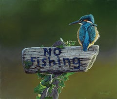 Zeitgenössisches:: realistisches Ölgemälde mit Tiervogel „Kingfisher“ von Ben Waddams