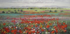 Paysage de fleurs moderne contemporain « Poppy Field » de Vincent Paya