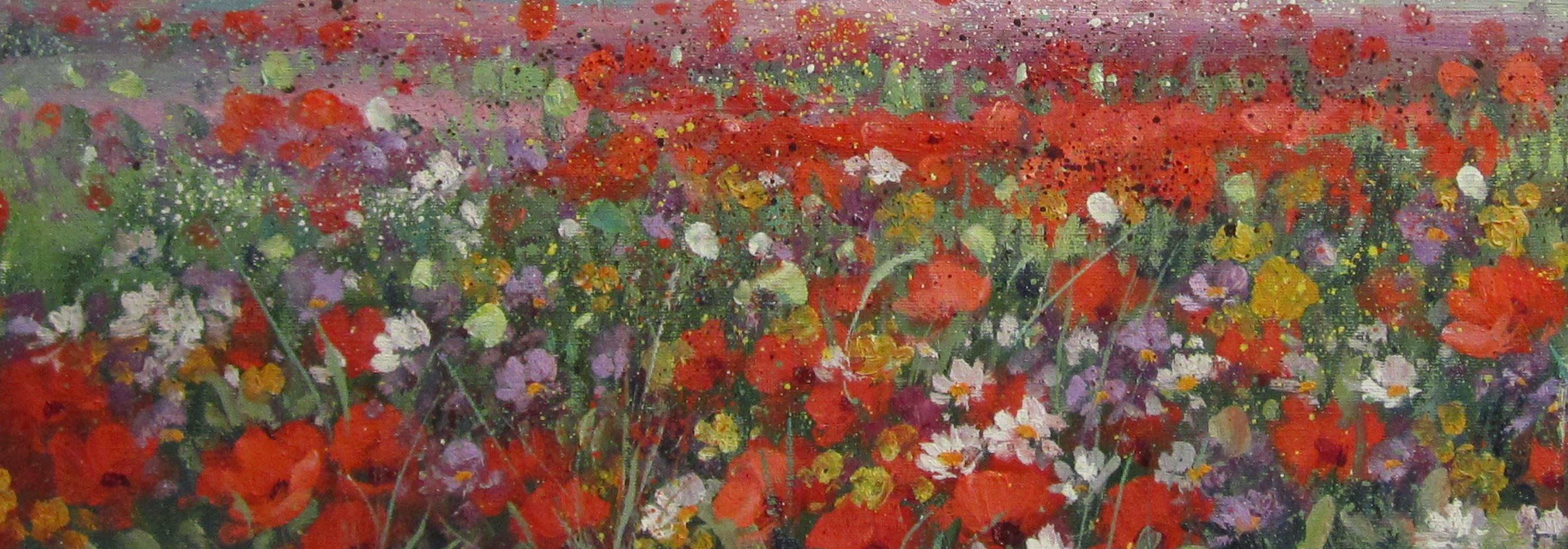 Contemporary Modern Flower Landscape 'Poppy Field' by Vincent Paya is a fun, playful and beautiful landscape.

Vincent Payá was born in Alicante, Spain in 1948. He began to paint as a child and he started his artistic career at the Fine Art School,