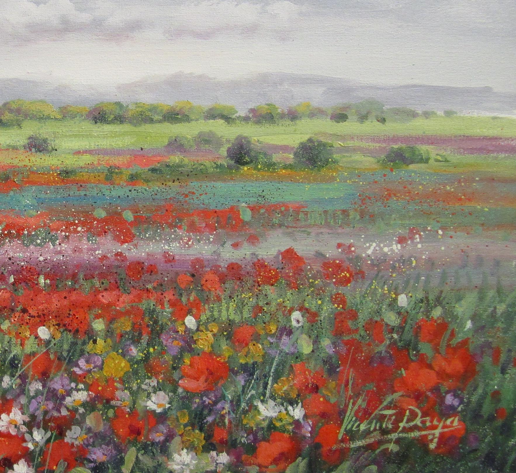Paysage de fleurs moderne contemporain « Poppy Field » de Vincent Paya 5