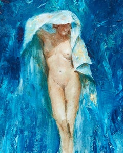 Contemporary Blue Figurative Nude Painting 'Woman in Blue' by Ignacio Trellis