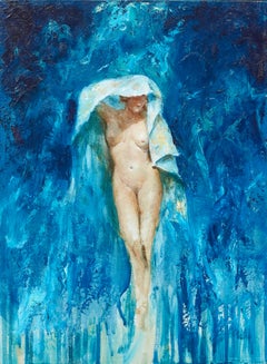 Contemporary Blue Figurative Nude Painting 'Woman in Blue' by Ignacio Trellis