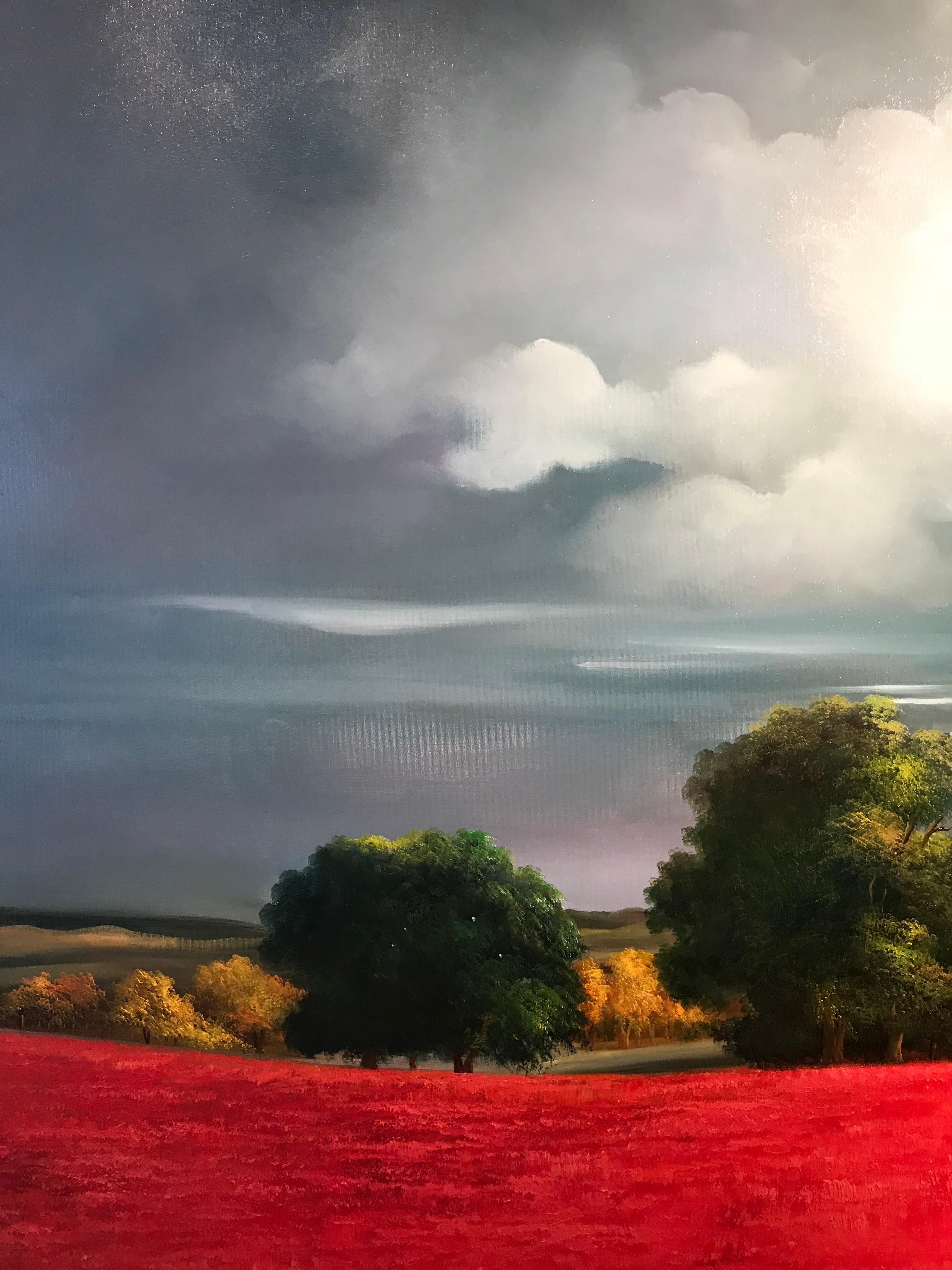 Contemporary Red Rural Landscape Oil Painting 'A View of Red' by Campbell 3