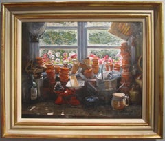 Pittura contemporanea di natura morta e scena d'interni "Il capanno del vaso