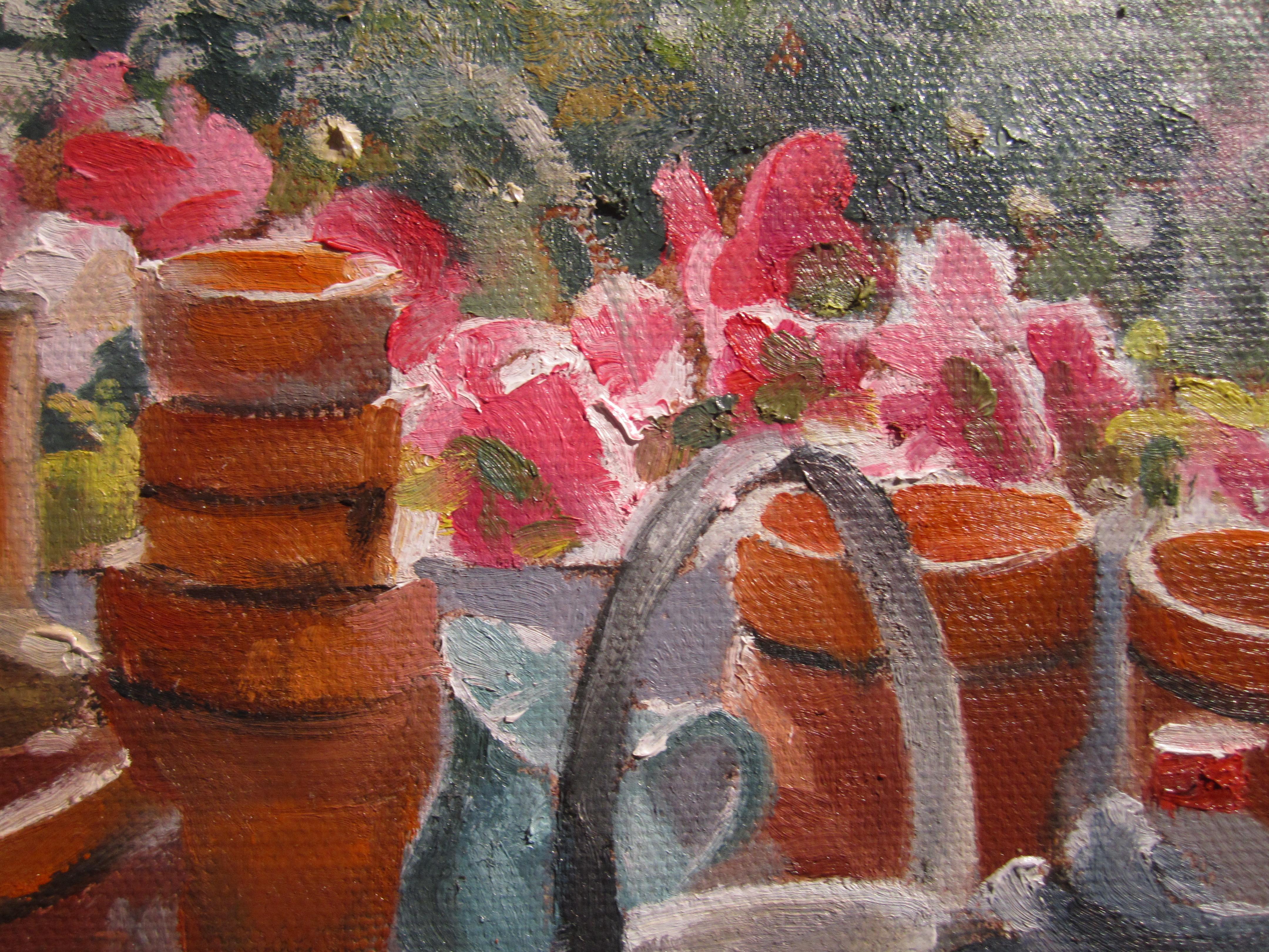 Pintura contemporánea de bodegón y escena interior 