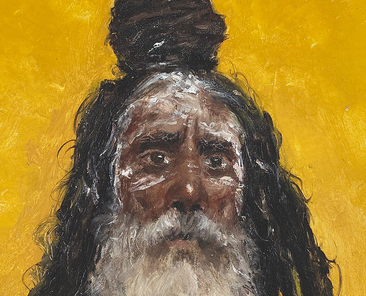 'The Golden Man' Gold & Yellow Figurative Portrait of a Tribal Warrior Man  - Painting by Ignacio Trelis 