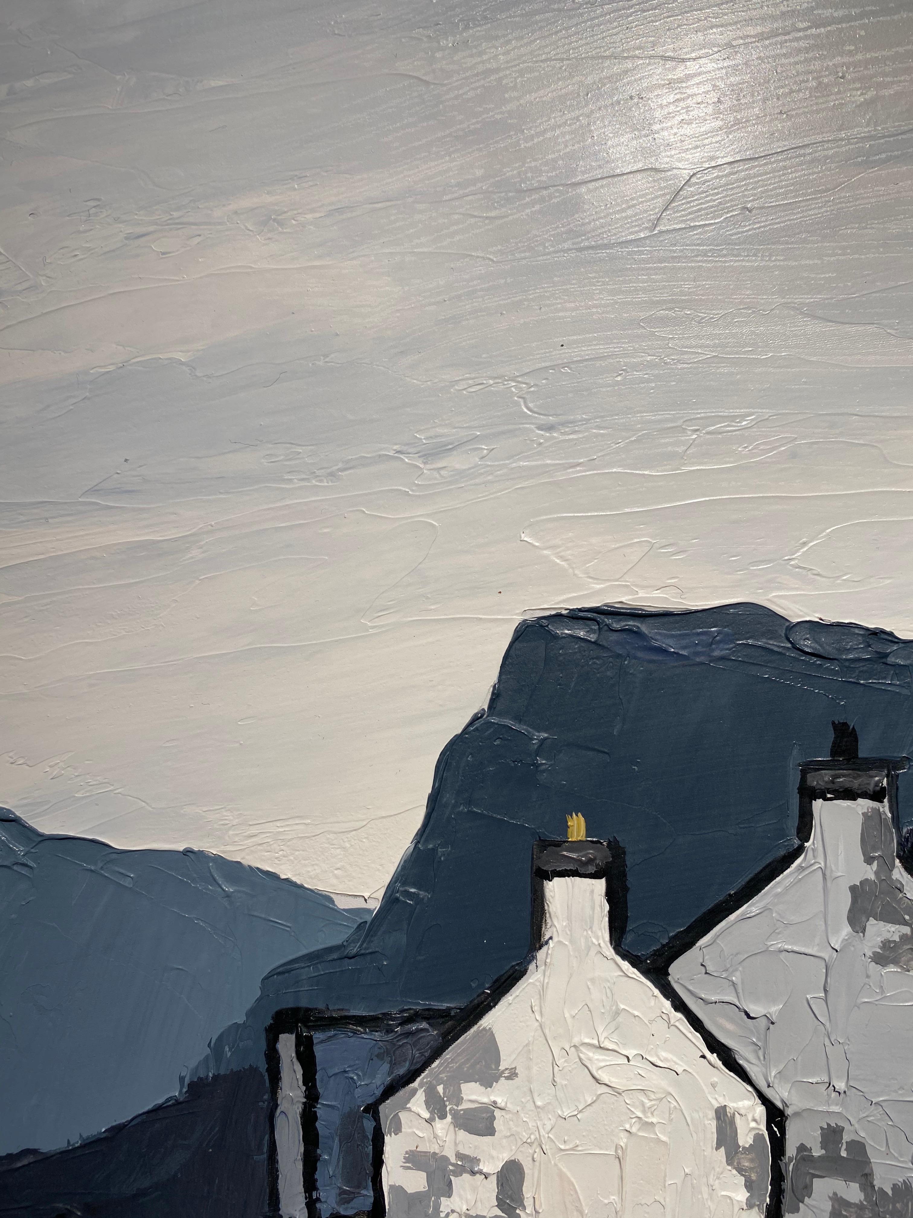'Above the Leadly Valley' Welsh Landscape Painting, Dark green & White colours 1