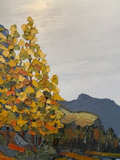 'Autumn Snowdonia' Rural Welsh Landscape painting with river, trees. Oranges