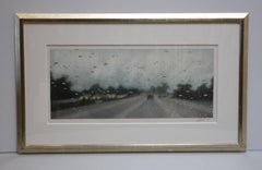 Ventura Freeway, 3PM, colored pencil drawing of cars on the highway in rain