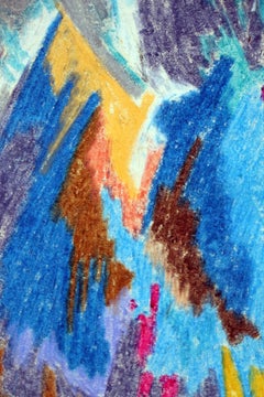 Untitled (Blue, multi colored) KB-61d5, colorful abstract crayon drawing 