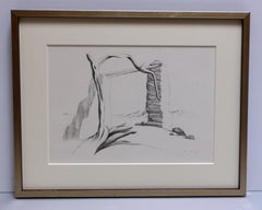 Untitled, graphite drawing of bare trees with minimal landscape and background