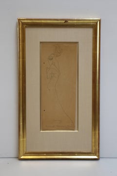 Study for Microcosm Macrocosm, drawing of profile of woman with hand on cheek