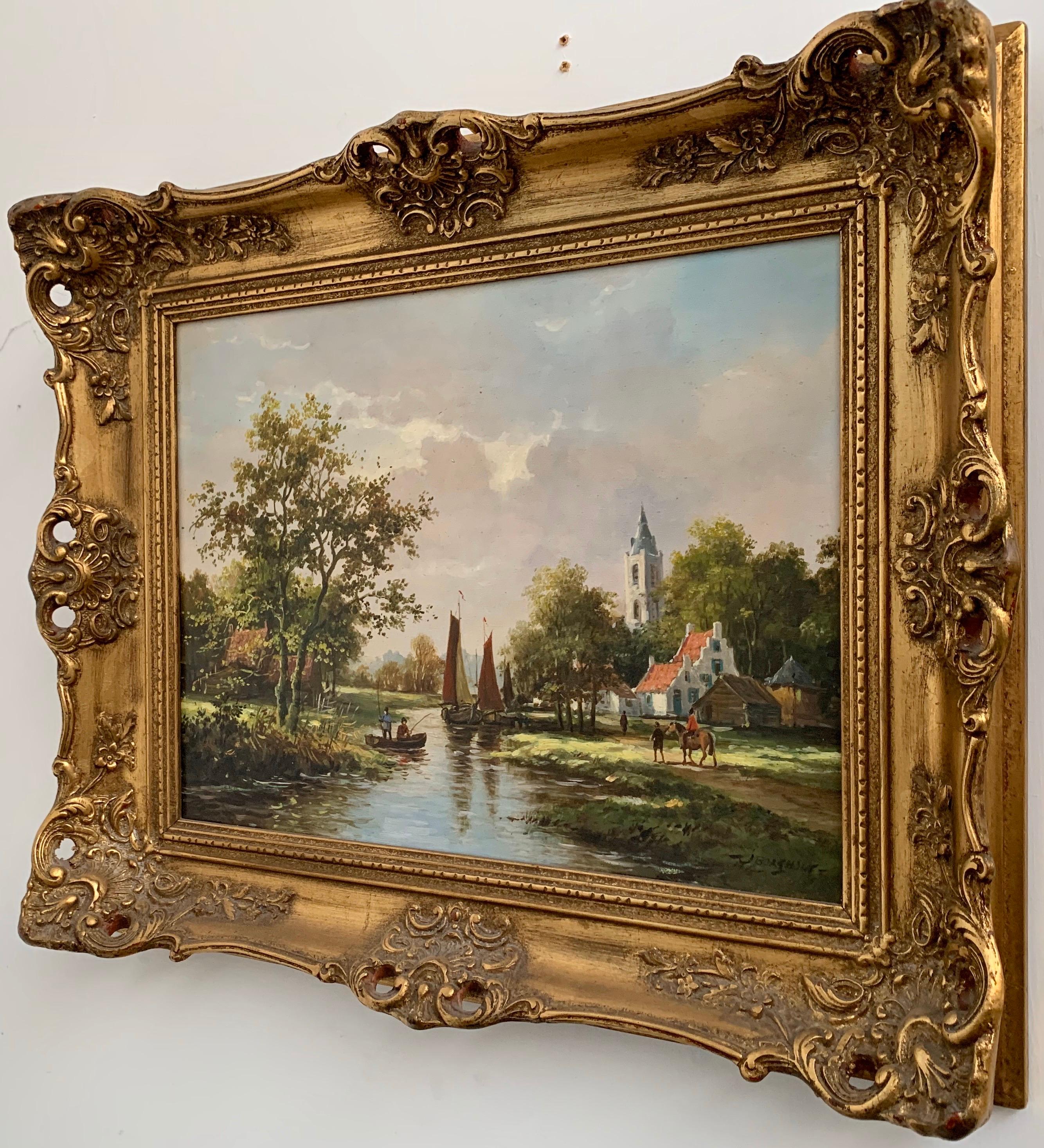 Classical Traditional 20th Century River Landscape Oil Painting by Dutch Painter 2