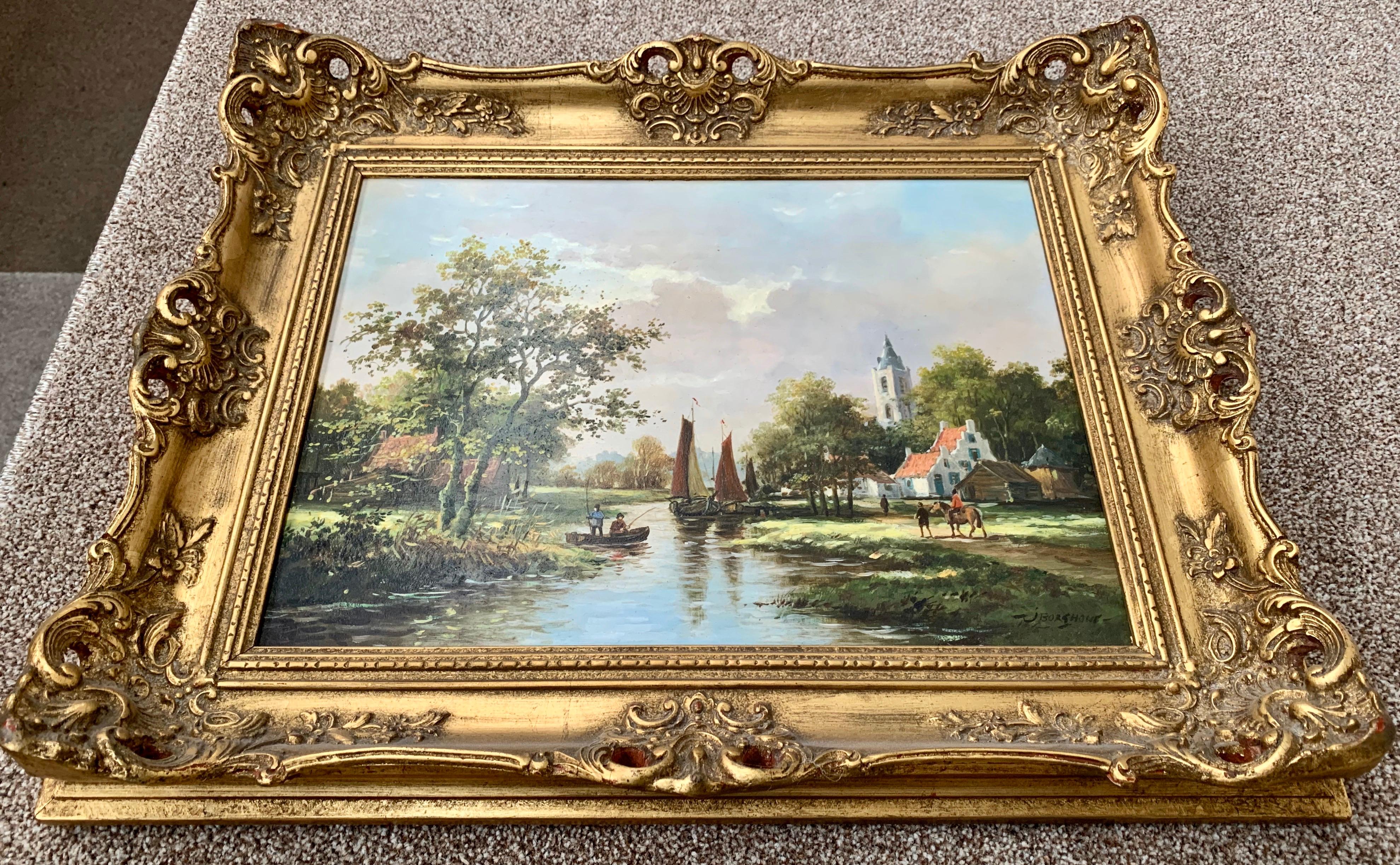 Classical Traditional 20th Century River Landscape Oil Painting by Dutch Painter 4