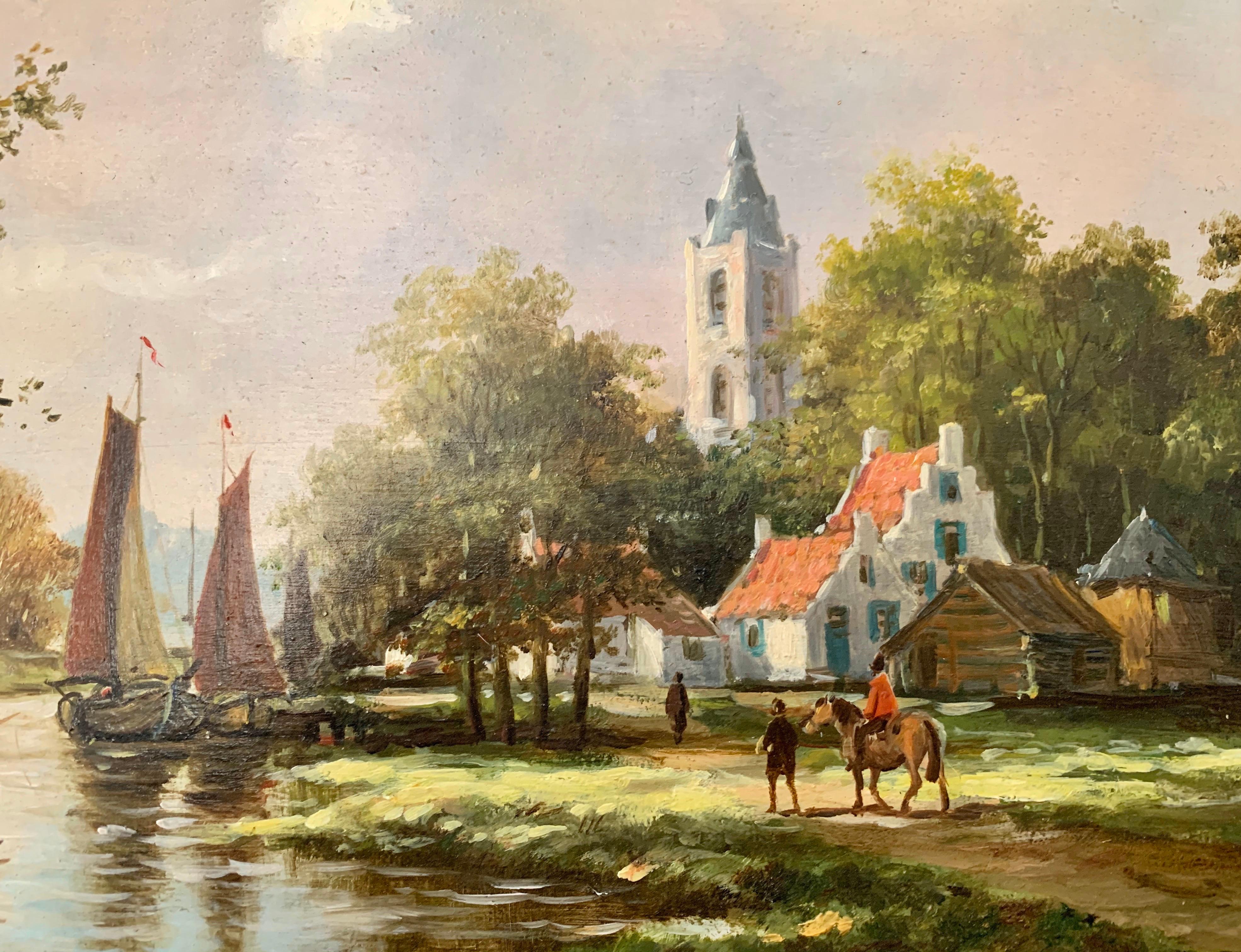 Classical Traditional 20th Century River Landscape Oil Painting by Dutch Painter 3