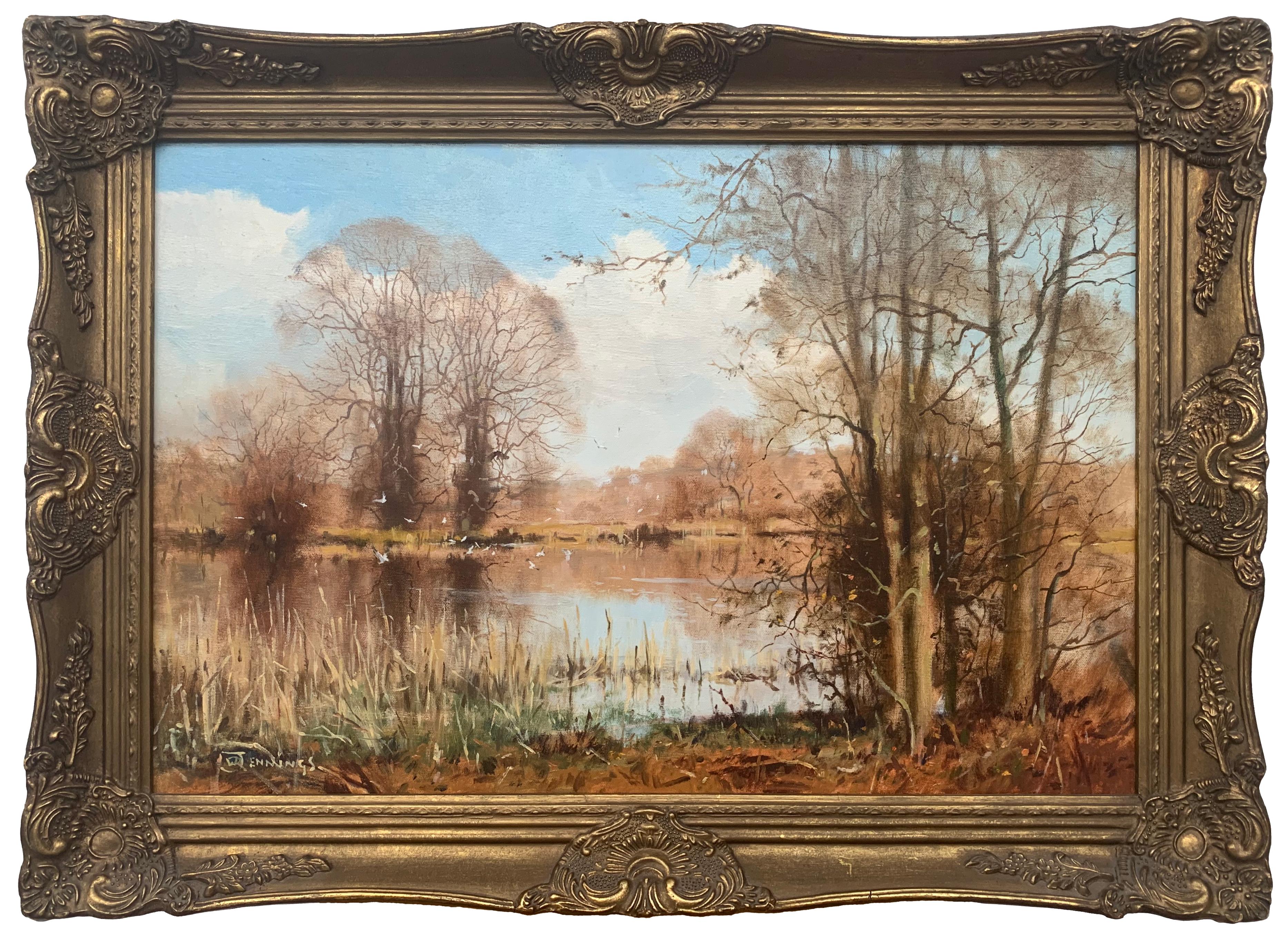 Walter Robin Jennings Landscape Painting - Winter Gulls Original Landscape Oil Painting by 20th Century British Artist