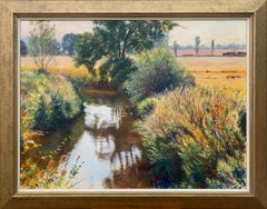 English Summer Stream River Landscape Original Oil Painting by British Artist