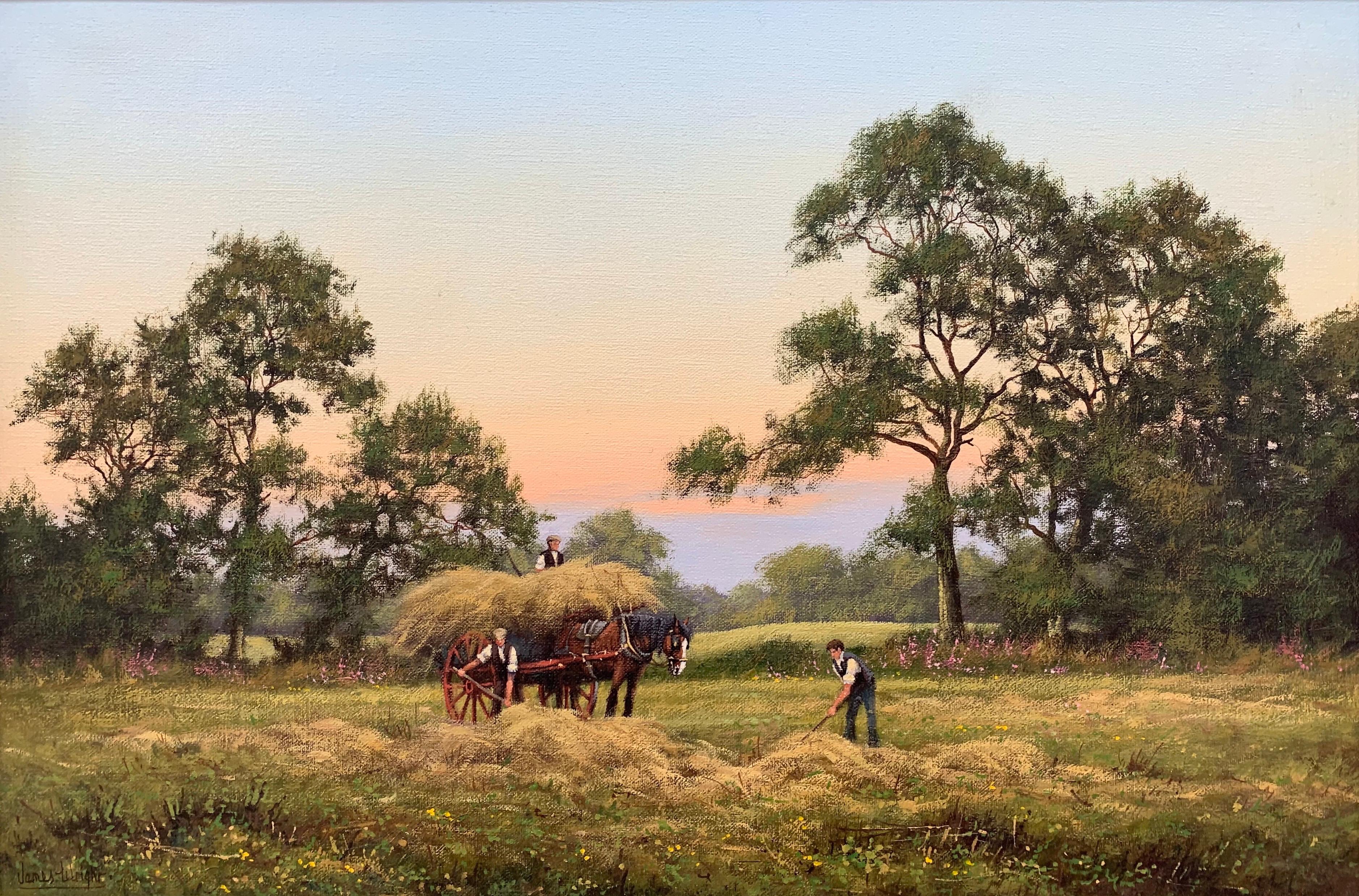 Traditional Oil Painting of English Countryside with Horses by British Artist - Brown Animal Painting by James Wright