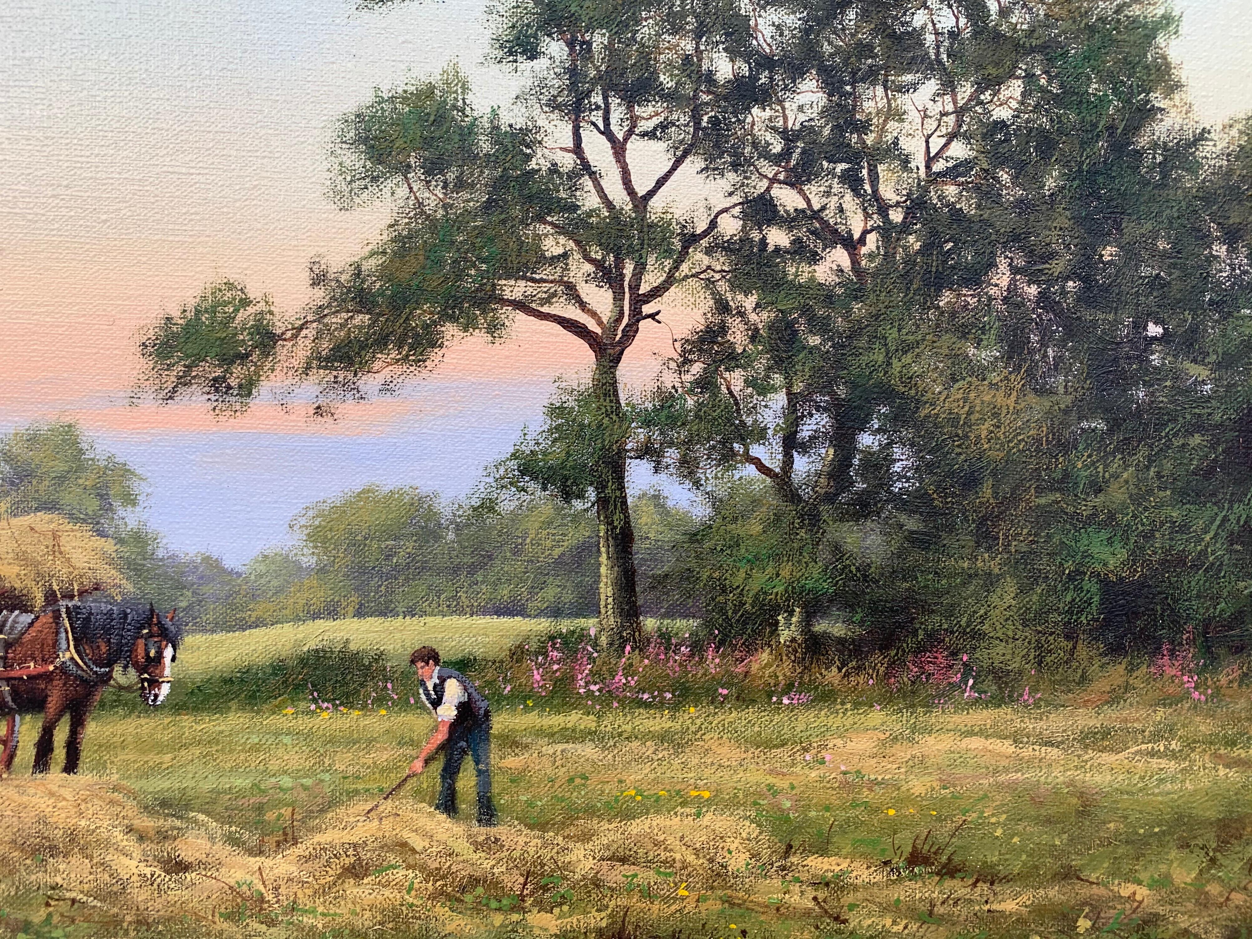 Traditional Oil Painting of English Countryside with Horses by British Artist 1