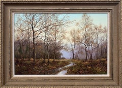 Peinture à l'huile traditionnelle de la forêt et du ruisseau dans la campagne anglaise