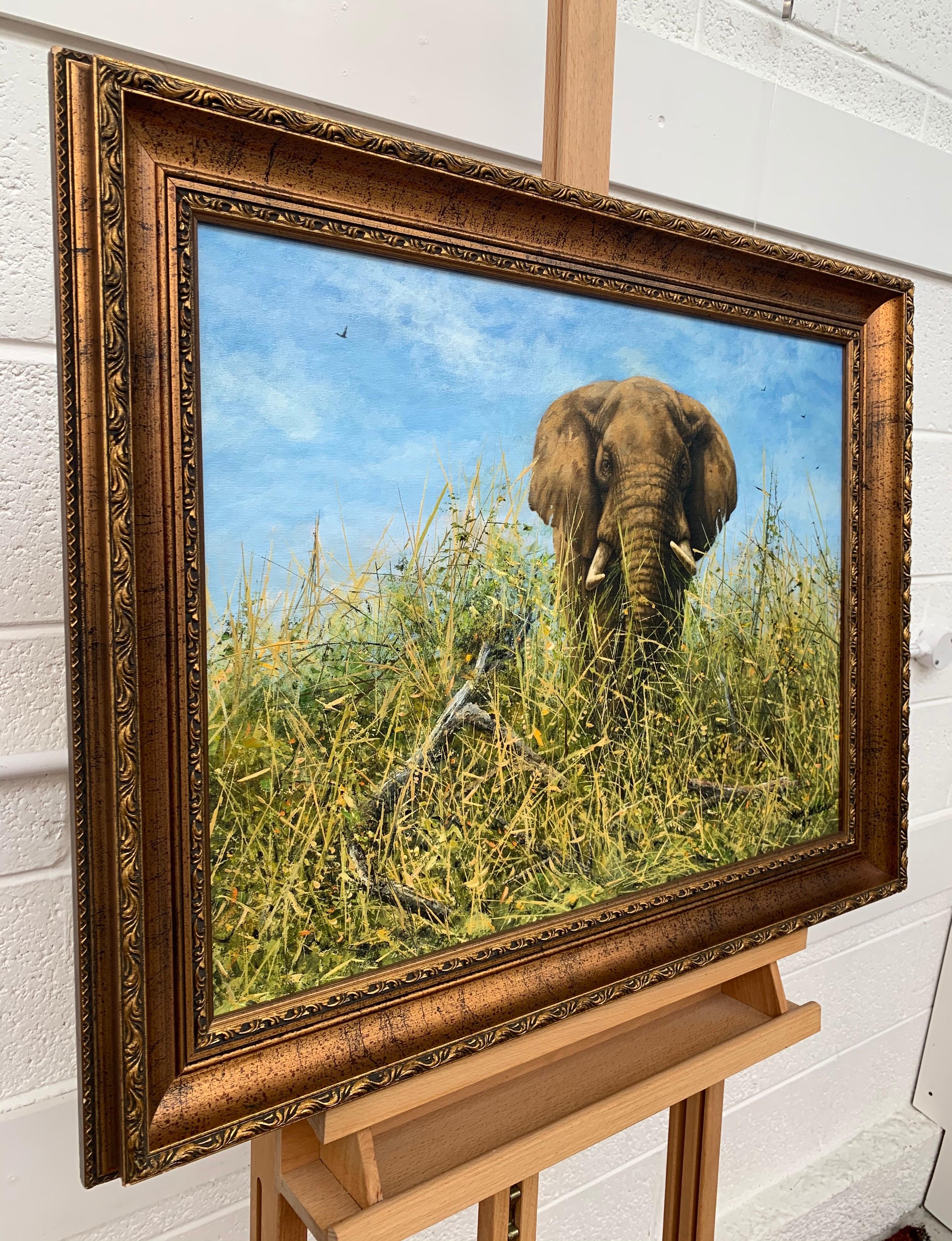 Peinture à l'huile originale d'un éléphant dans la nature par un artiste contemporain britannique - Painting de Mark Whittaker
