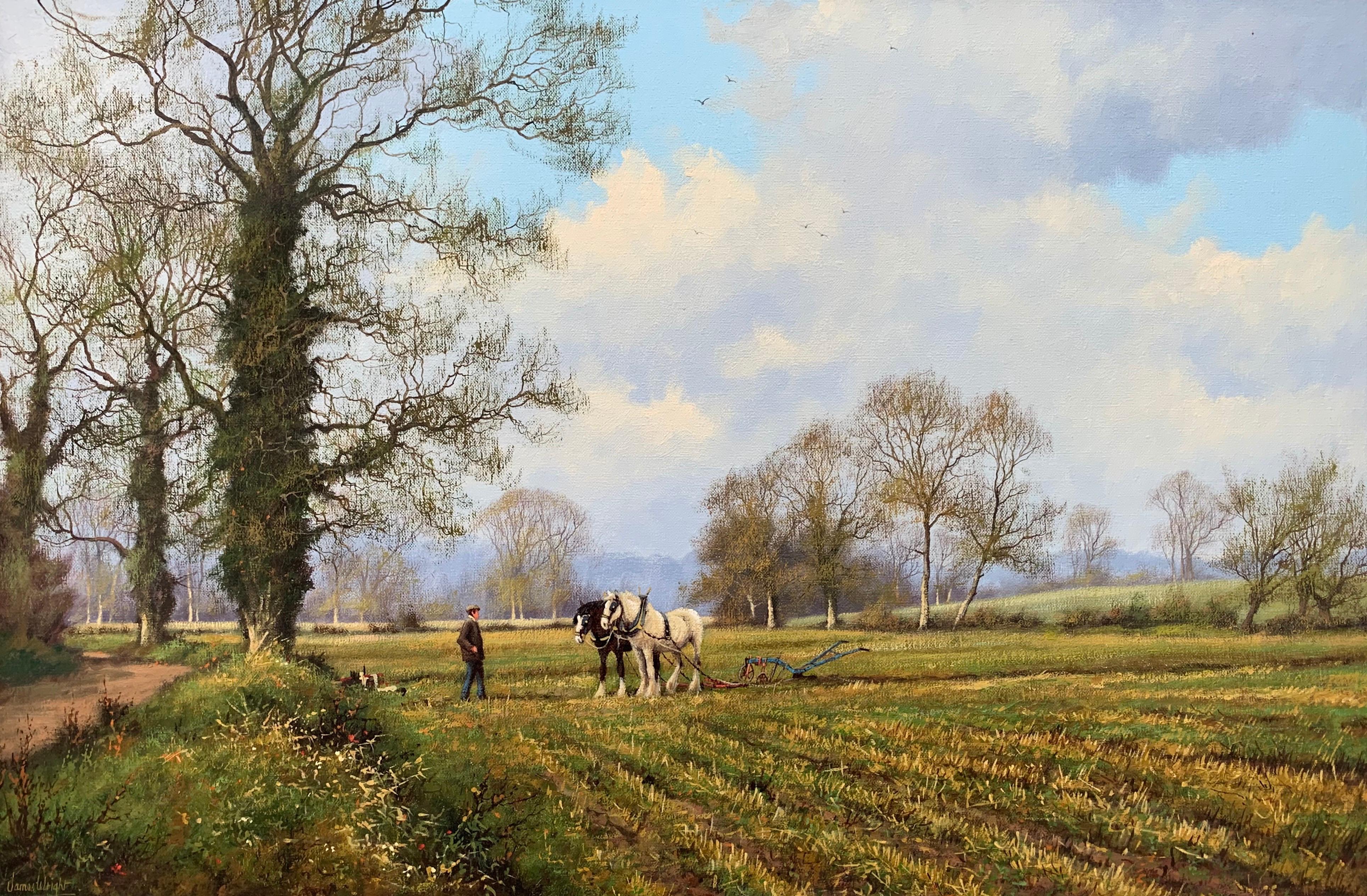 Oil Painting of the English Countryside with Horses by Modern British Artist For Sale 7