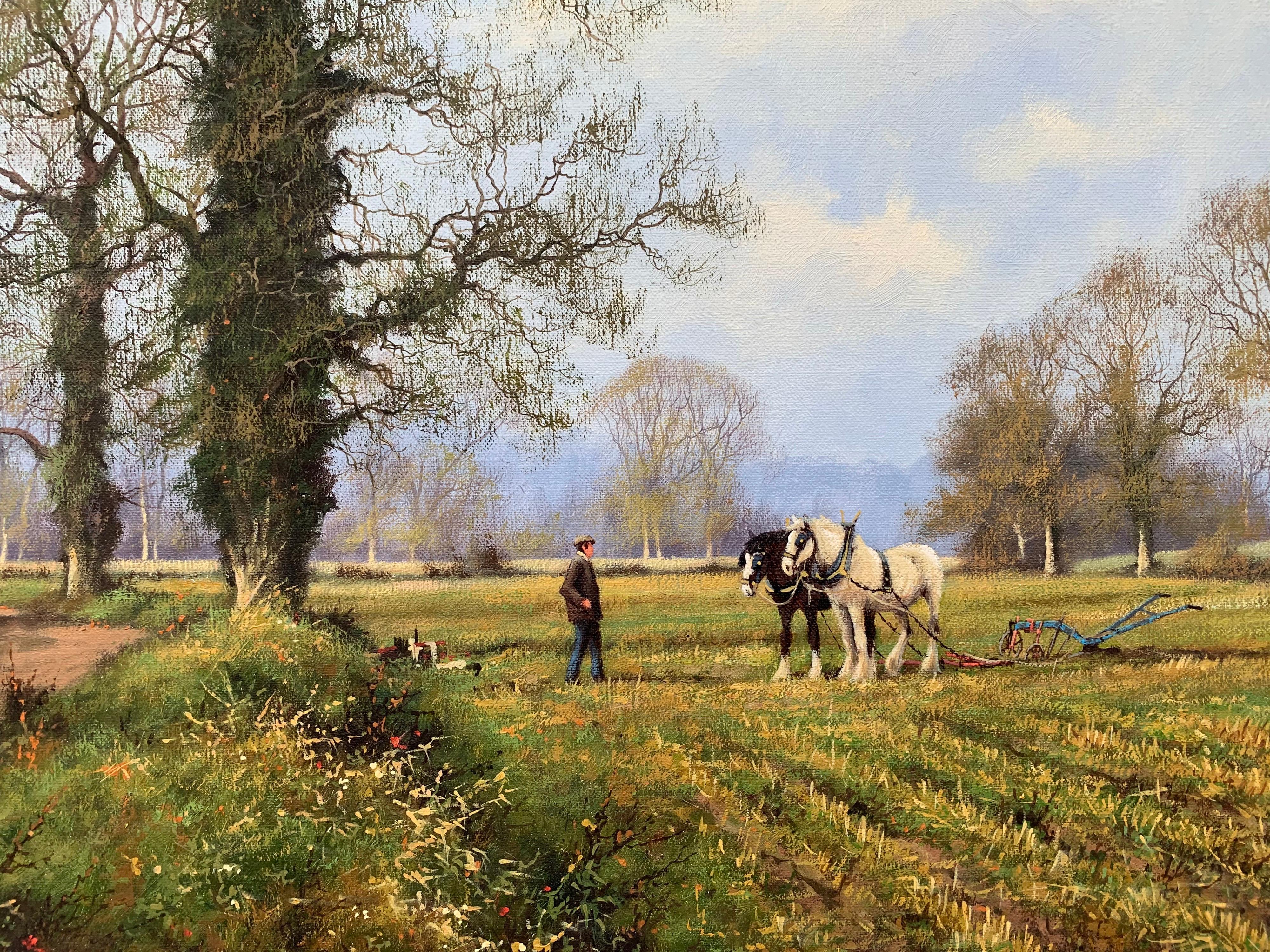 Oil Painting of the English Countryside with Horses by Modern British Artist For Sale 8