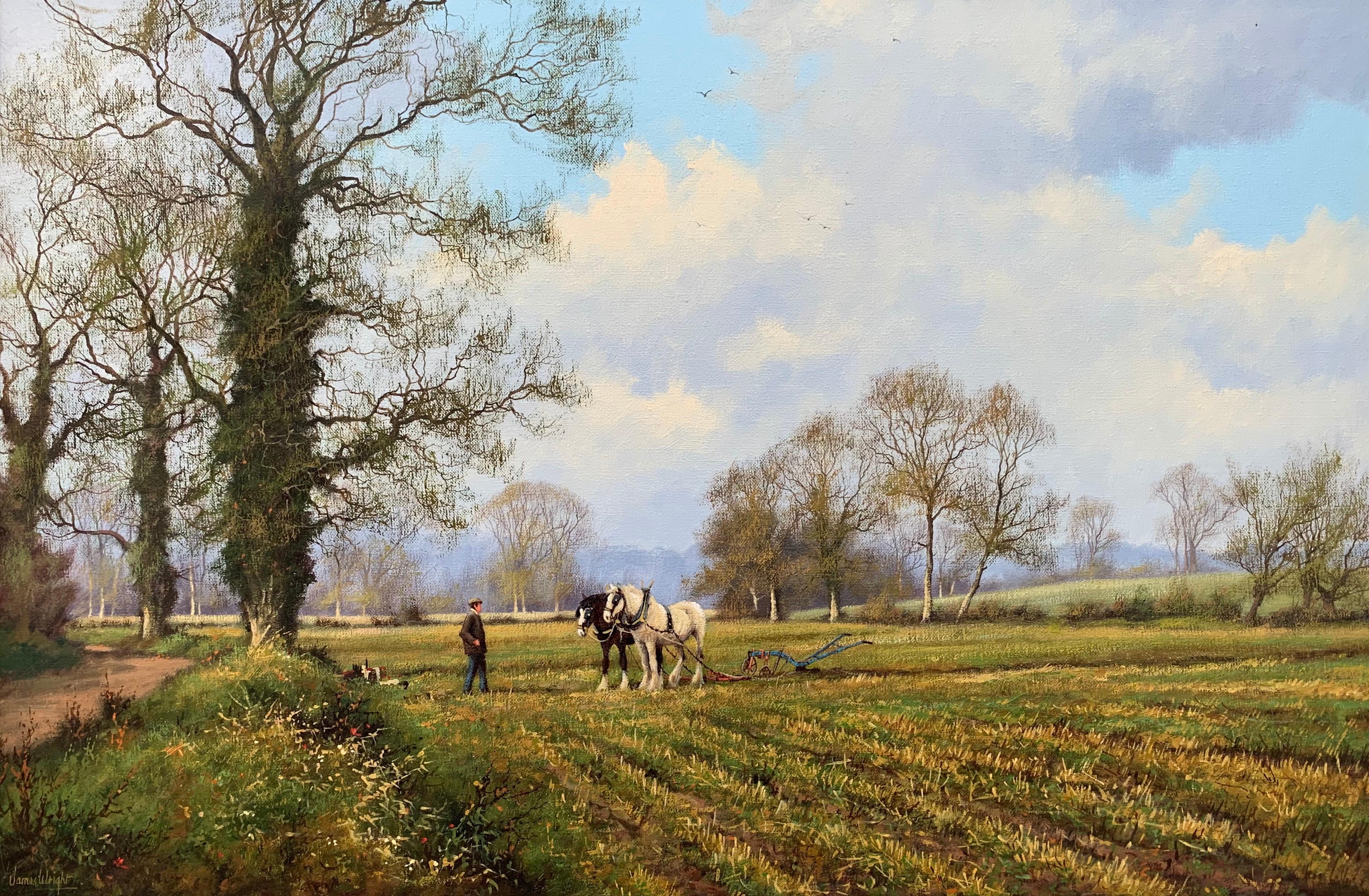 Oil Painting of the English Countryside with Horses by Modern British Artist 7