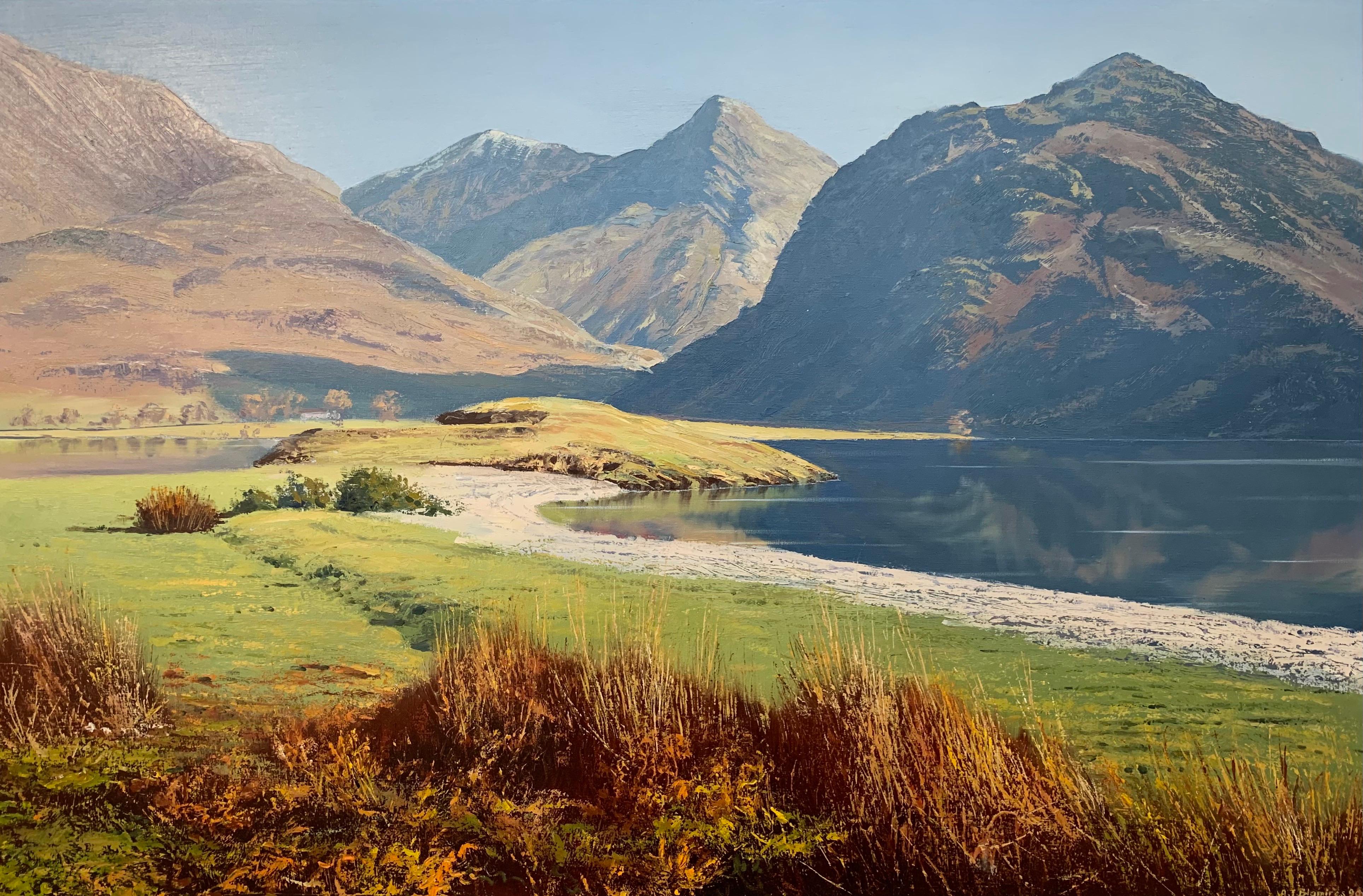 Crummock Water in the English Lake District by Modern British Landscape Artist Arthur Terry Blamires (b. 1930)

Art measures 30 x 20 inches
Frame measures 35 x 25 inches

Crag Hill, Whiteless Pyke and Rannerdale Knots from Low Ling Crag, Crummock