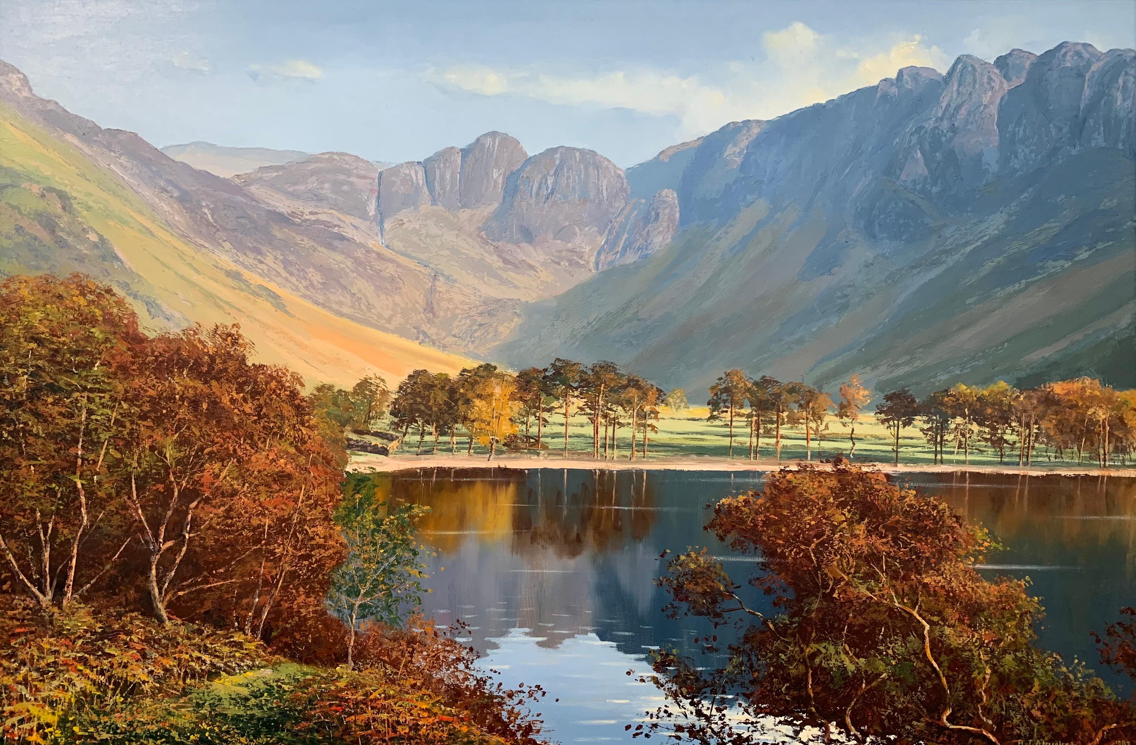 Buttermere & Haystacks in the English Lake District by Modern British Artist - Brown Landscape Art by Arthur Terry Blamires