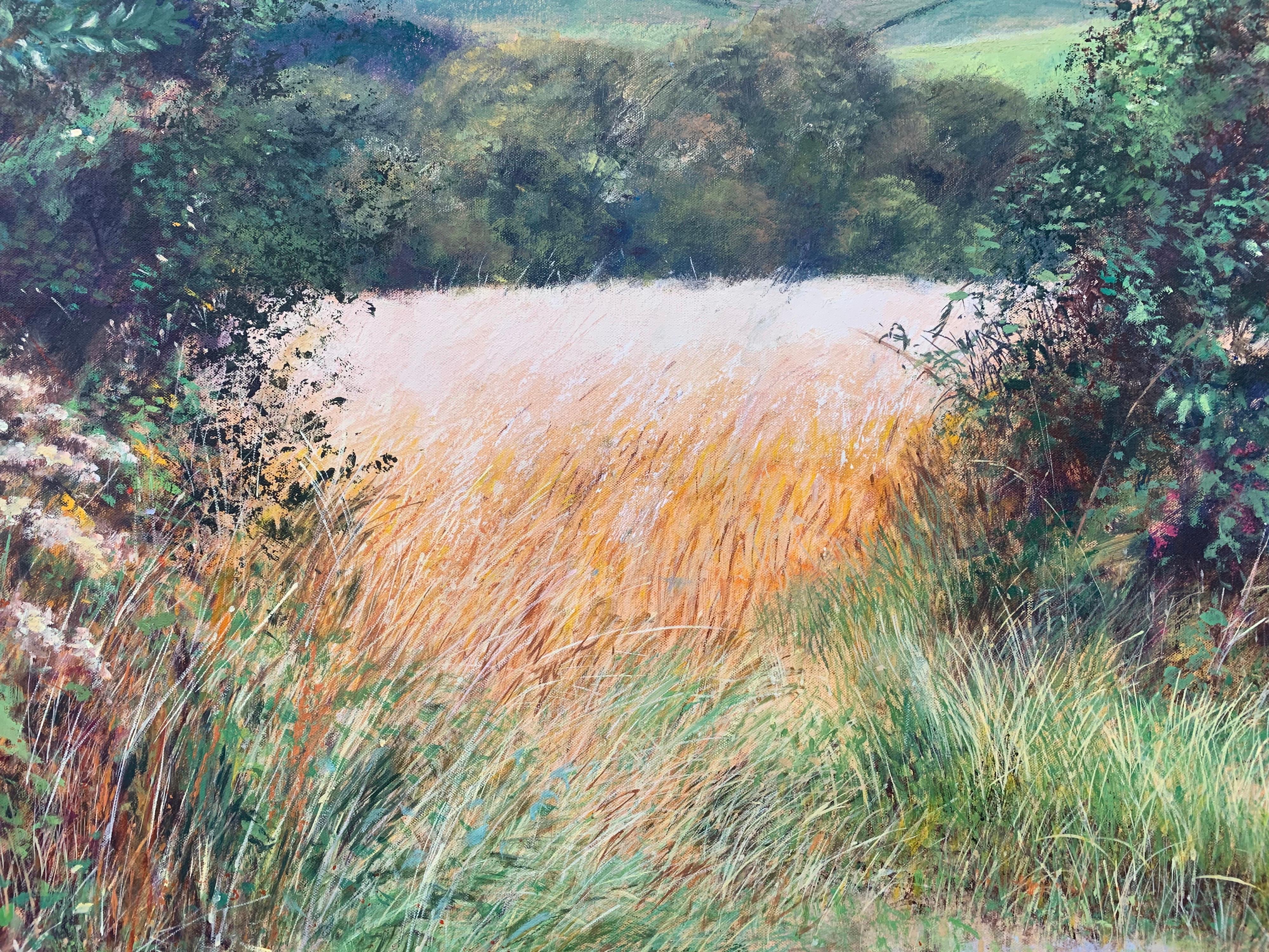 English Summer Hedgerow & Field Landscape Oil Painting by Modern British Artist 8