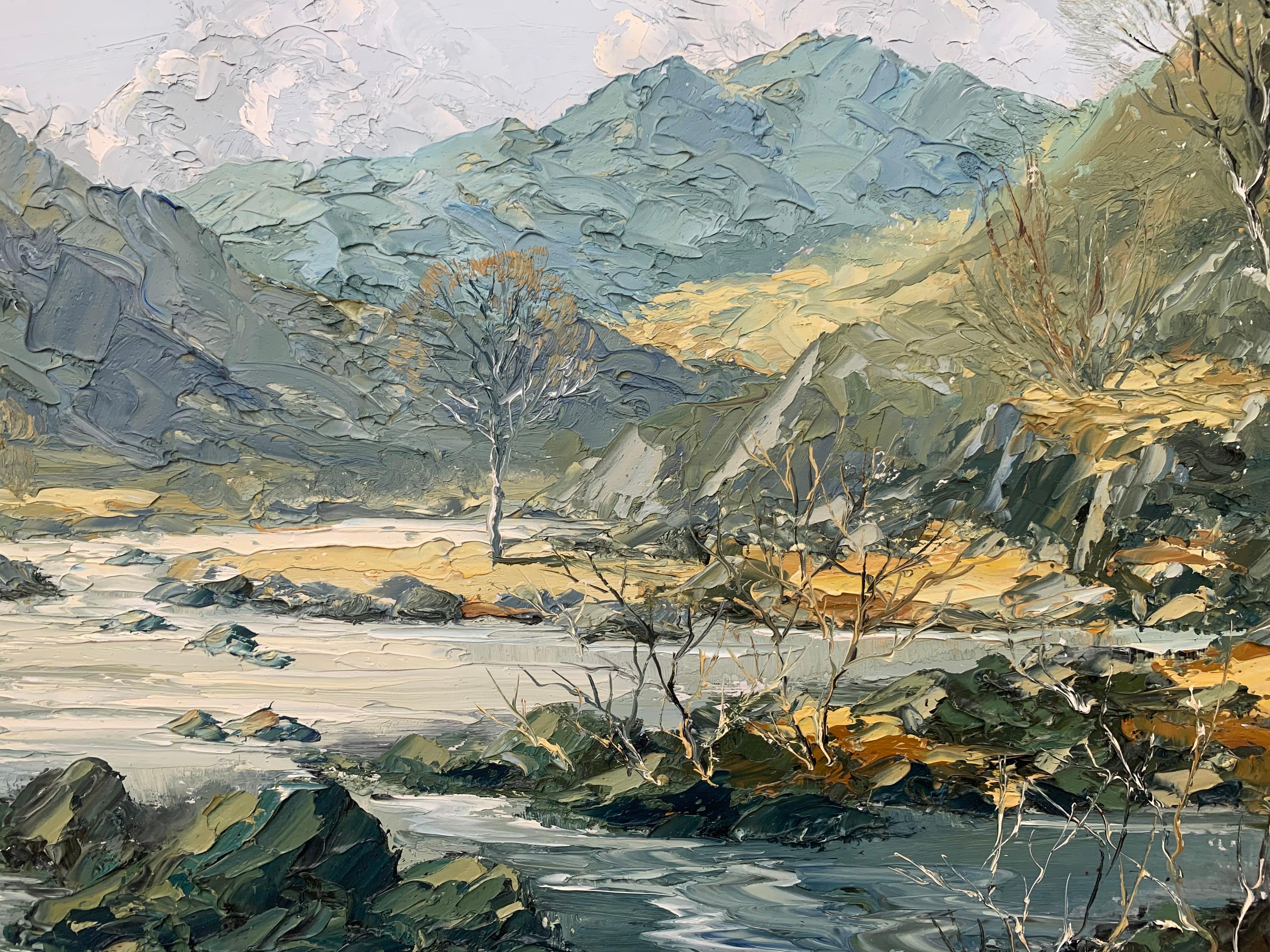 Welsh Landscape with Mountains & Lake Impasto Oil Painting by British Artist 9
