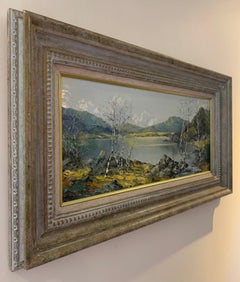 Oil Painting of Snowdon Mountains & Lakes in Wales by Modern British Artist