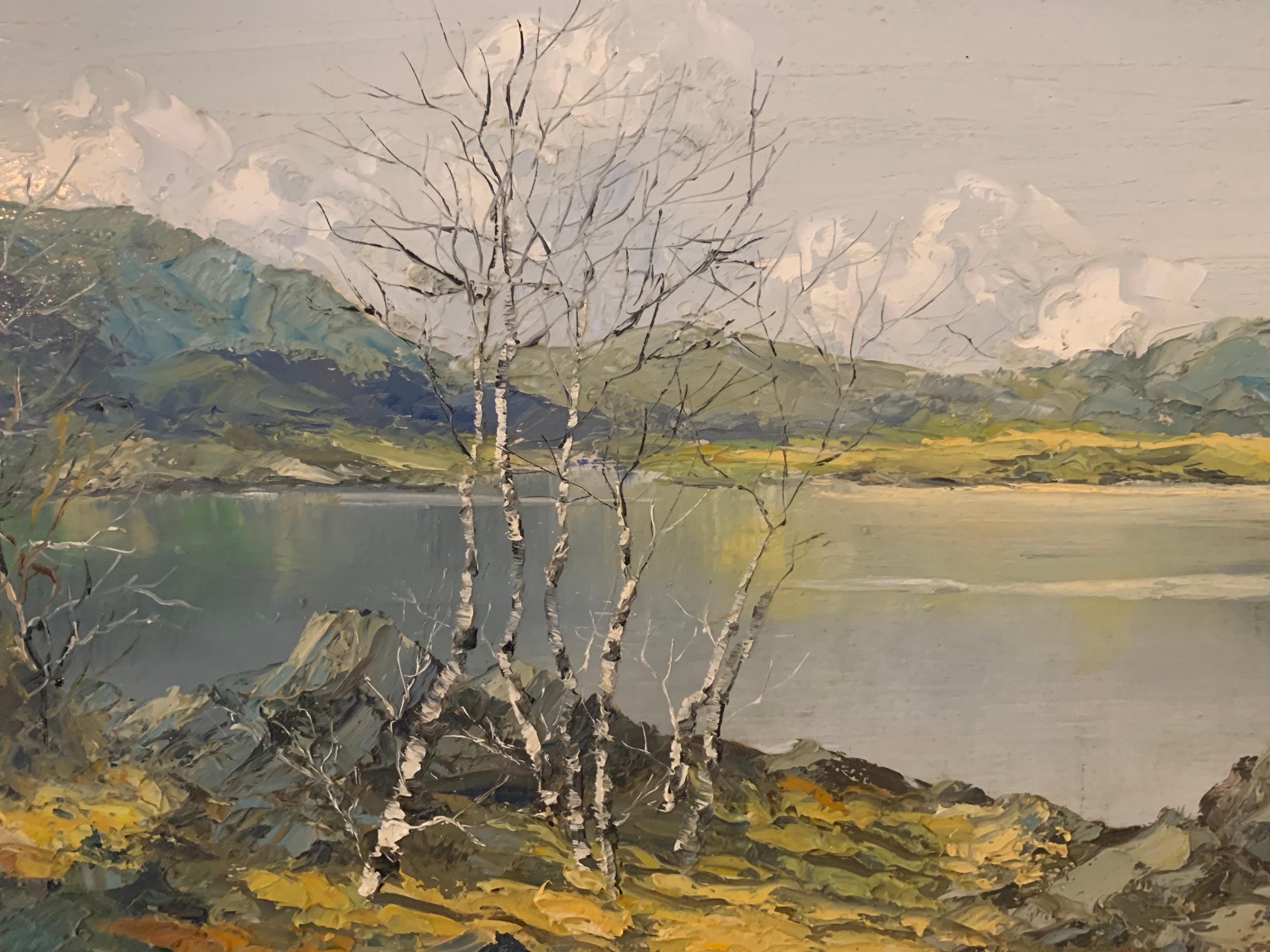 Peinture à l'huile des montagnes et lacs Snowdon au Pays de Galles par un artiste Modern British en vente 3