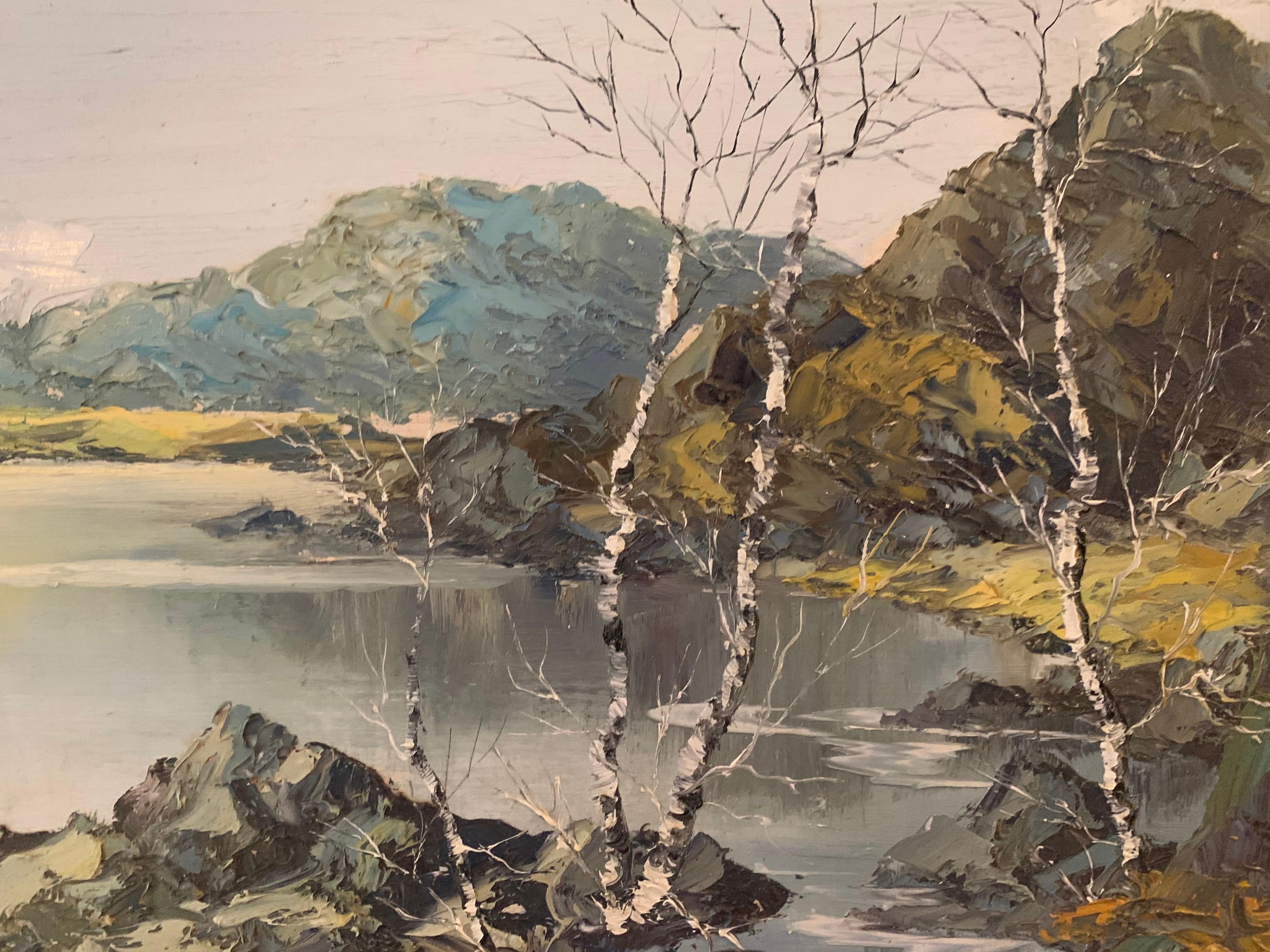 Peinture à l'huile des montagnes et lacs Snowdon au Pays de Galles par un artiste Modern British en vente 5