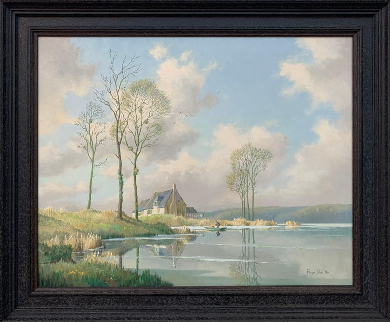 A unique original oil painting of a River Landscape in France by Roger Charles Desoutter, entitled ‘Springtime in Picardy’. Signed on lower left, Oil on Canvas. 

Art measures 30 x 24 inches
Frame measures 36 x 30 inches (approx.)

British Artist