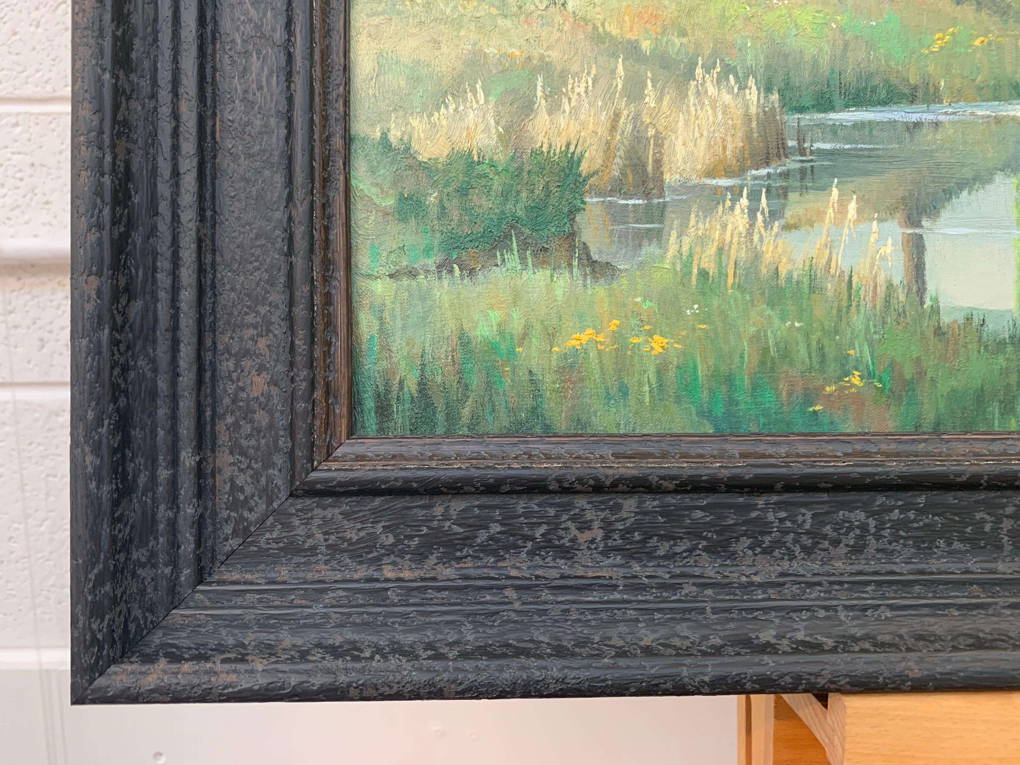 River Landscape Painting of Springtime in Picardy France with Boat and Clouds 8