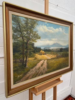 Alpine Haymaking 20th Century Realist Oil Painting by German Landscape Artist