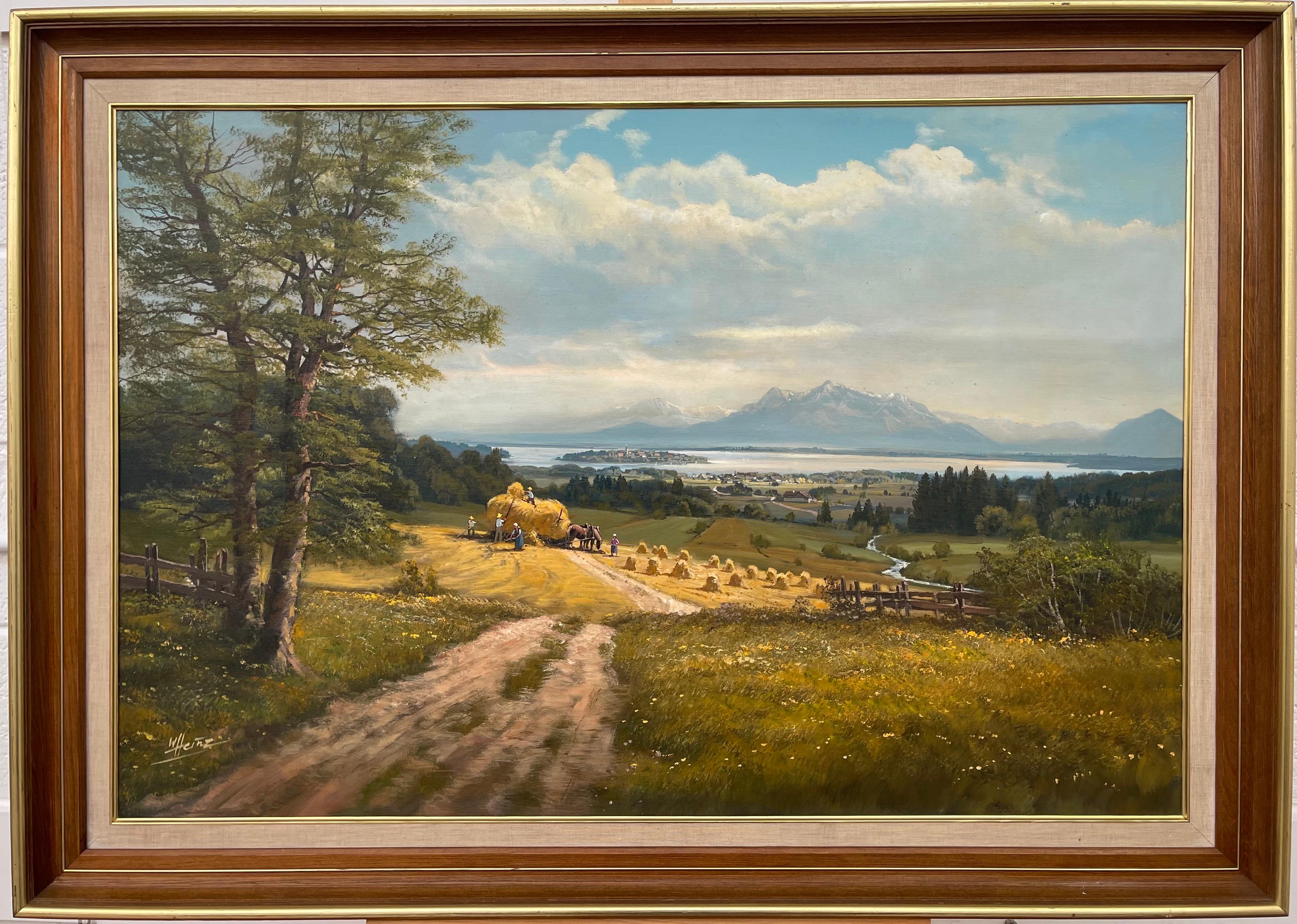 Alpine Haymaking 20th Century Realist Oil Painting by German Landscape Artist  10