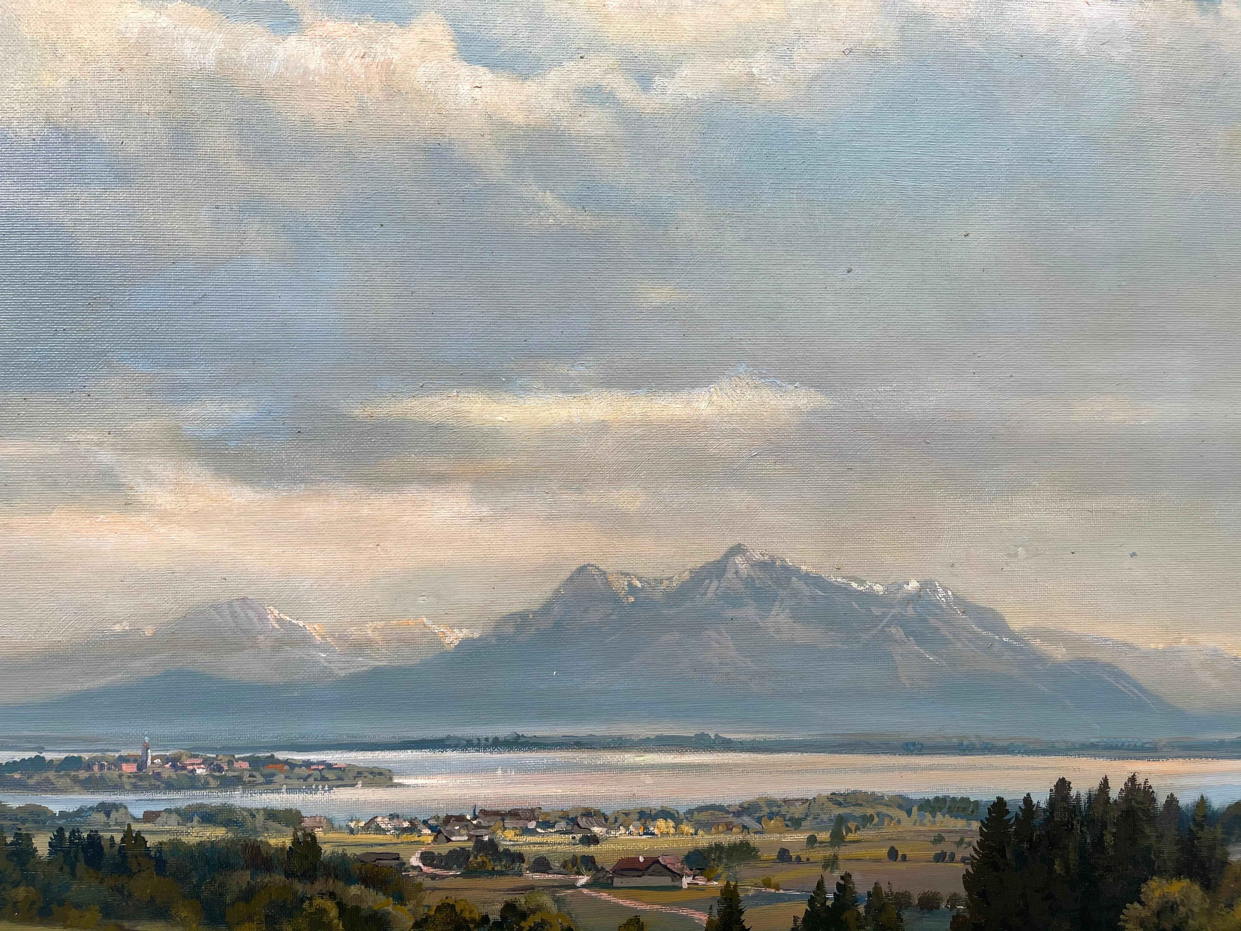 Alpine Haymaking 20th Century Realist Oil Painting by German Landscape Artist  2