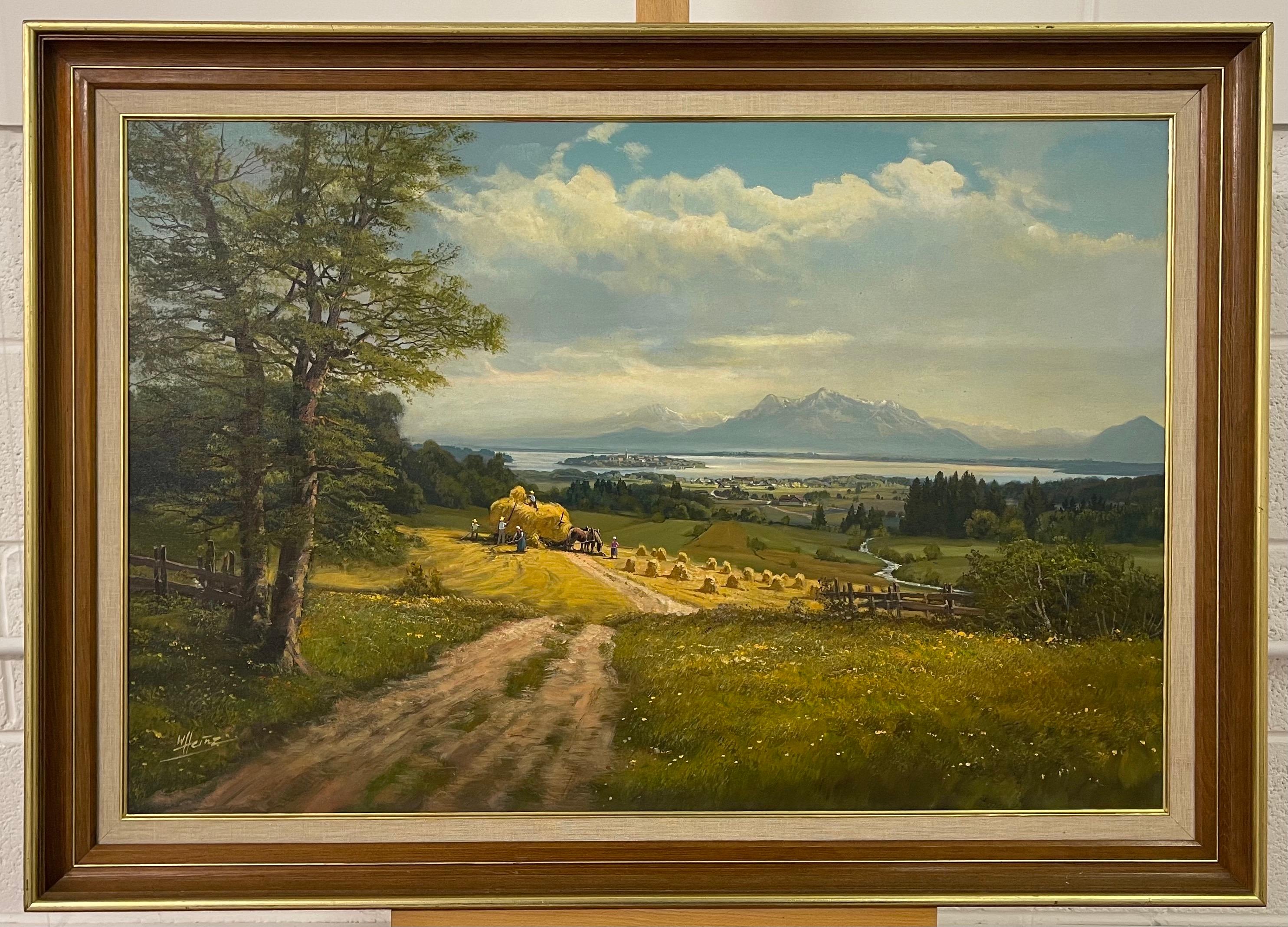 Alpine Haymaking 20th Century Realist Oil Painting by German Landscape Artist  8