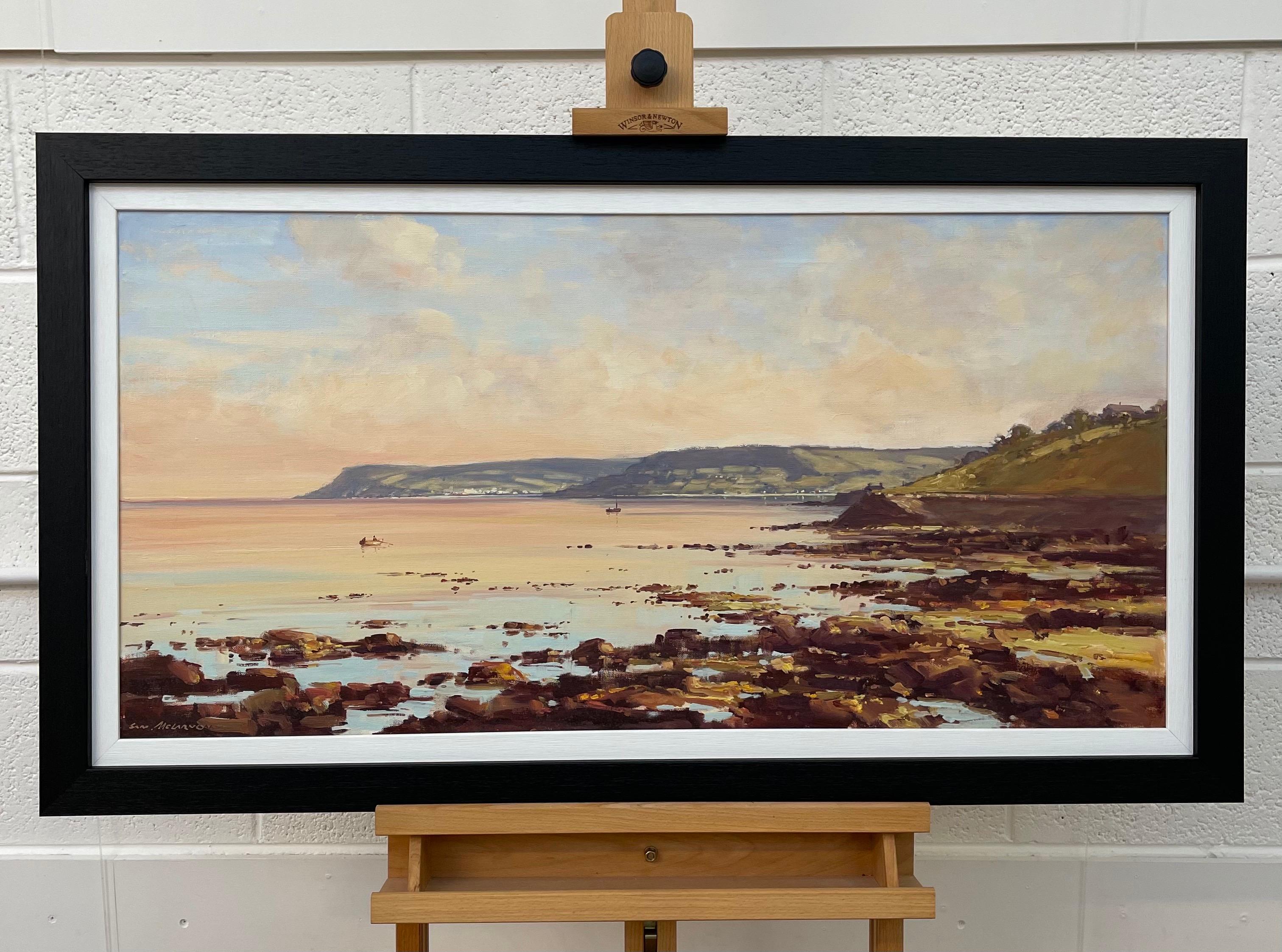 20th Century Seascape Coastline Landscape Painting with Boats by Irish Artist - Beige Figurative Painting by Samuel McLarnon UWS