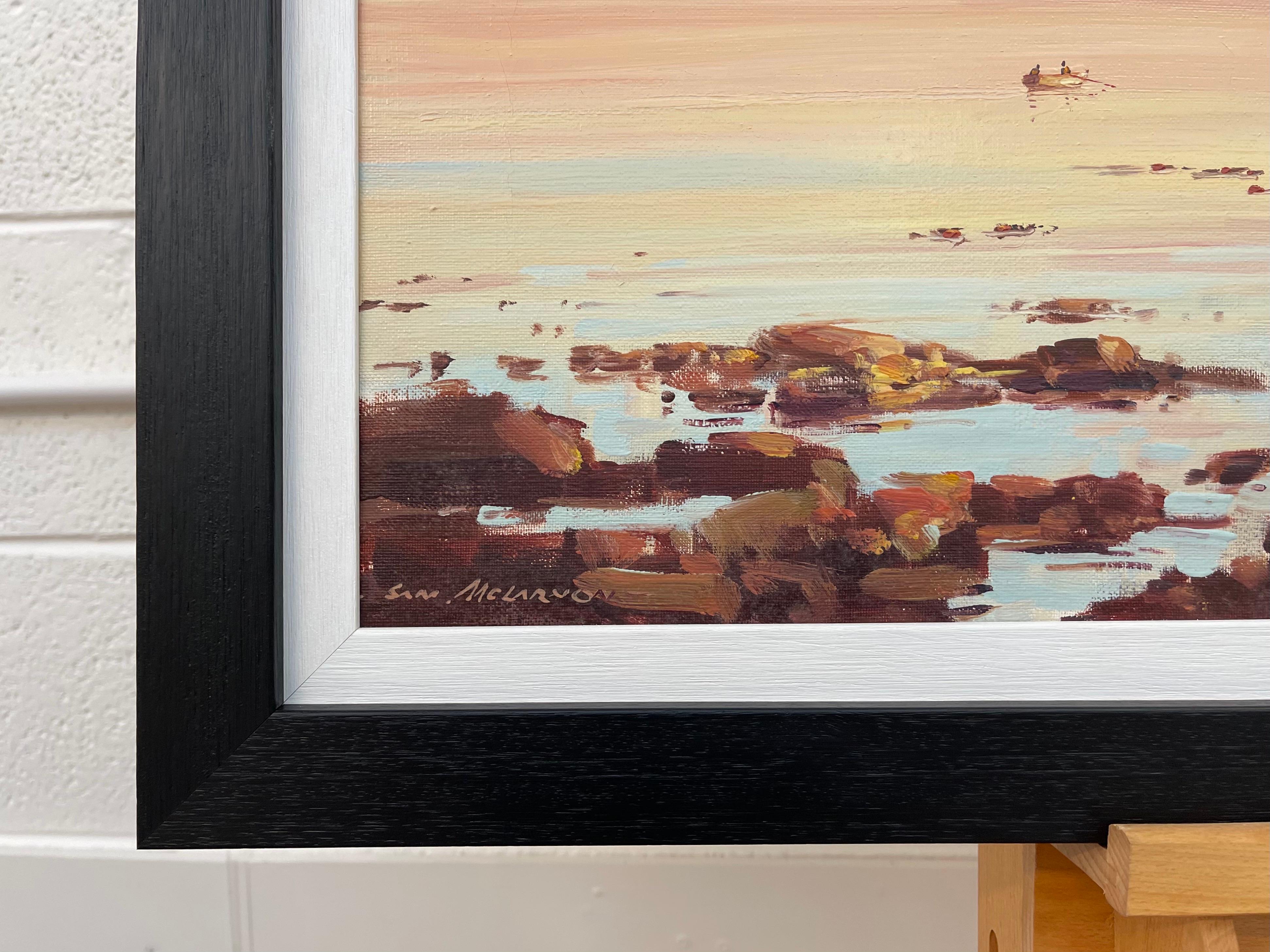 20th Century Seascape Coastline Landscape Painting with Boats by Irish Artist 1