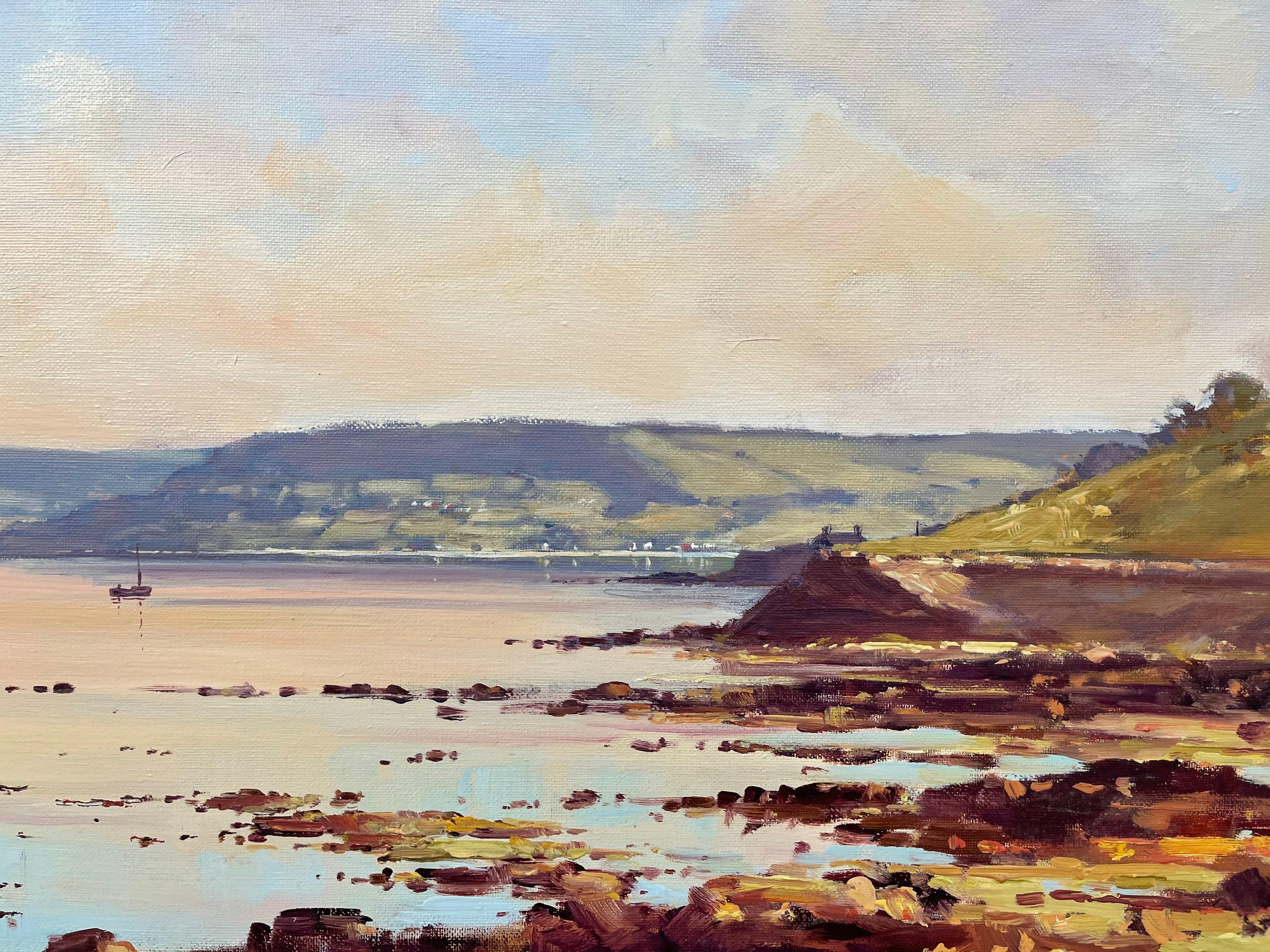 20th Century Seascape Coastline Landscape Painting with Boats by Irish Artist 2