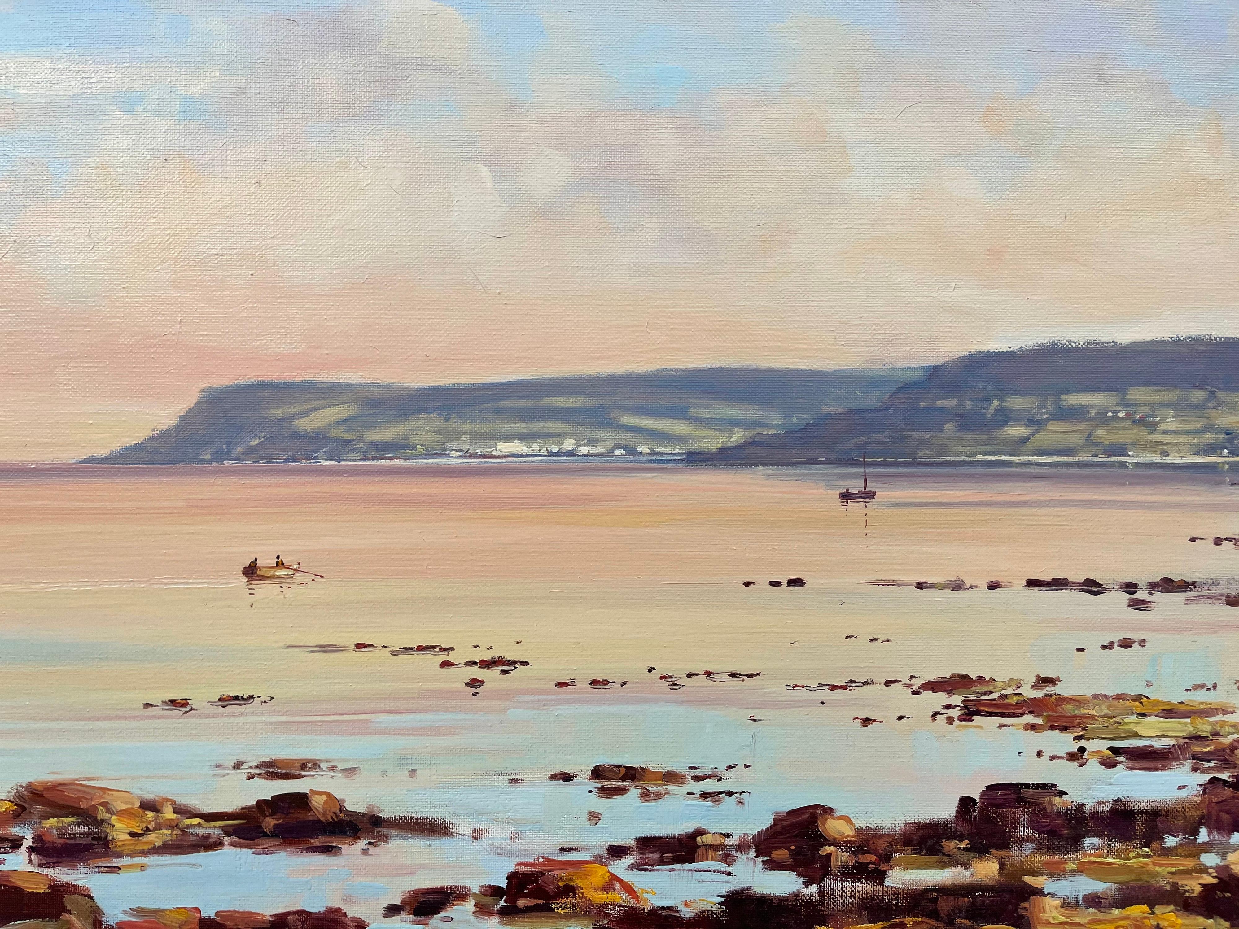 20th Century Seascape Coastline Landscape Painting with Boats by Irish Artist 3