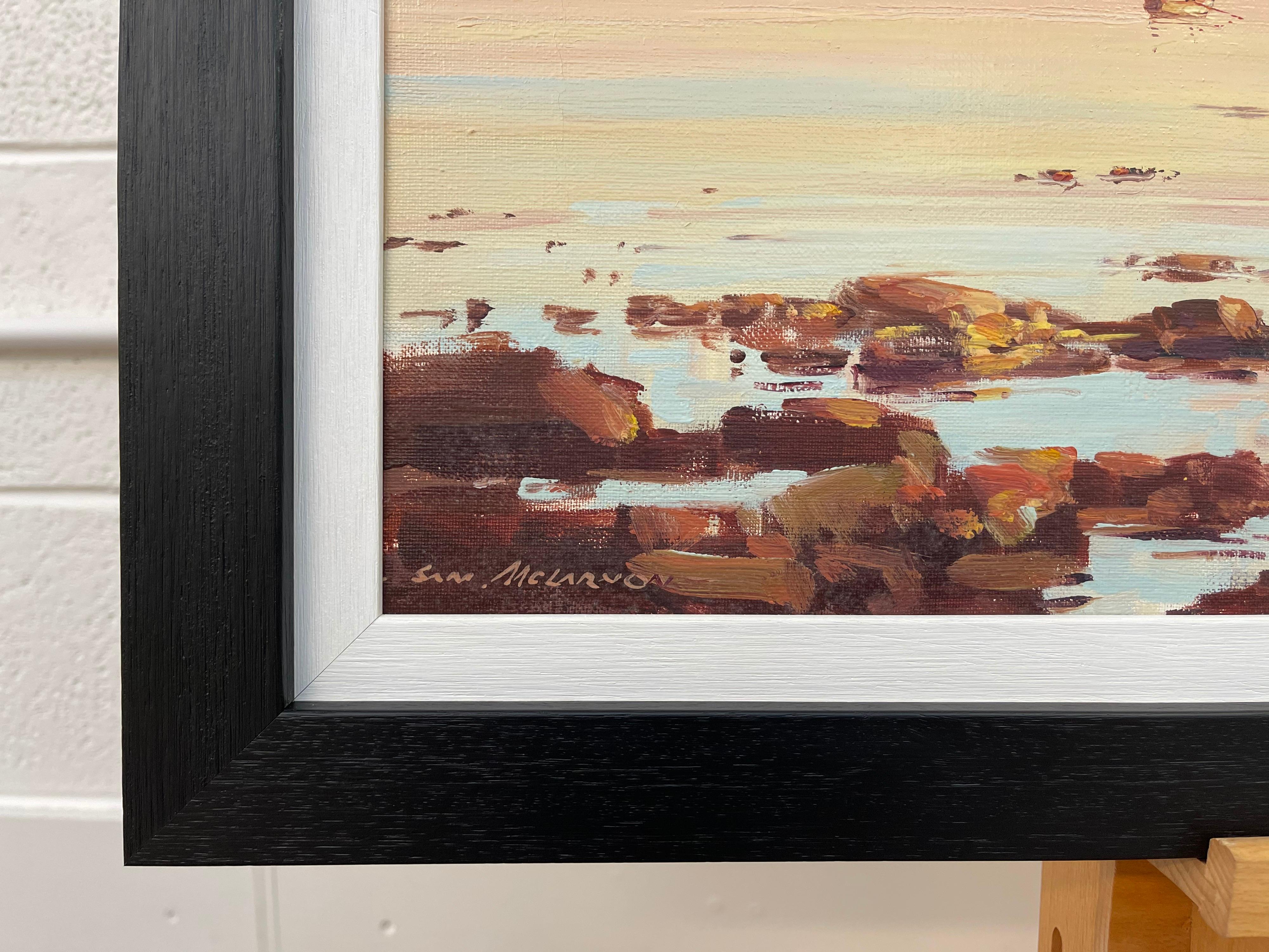 20th Century Seascape Coastline Landscape Painting with Boats by Irish Artist 6