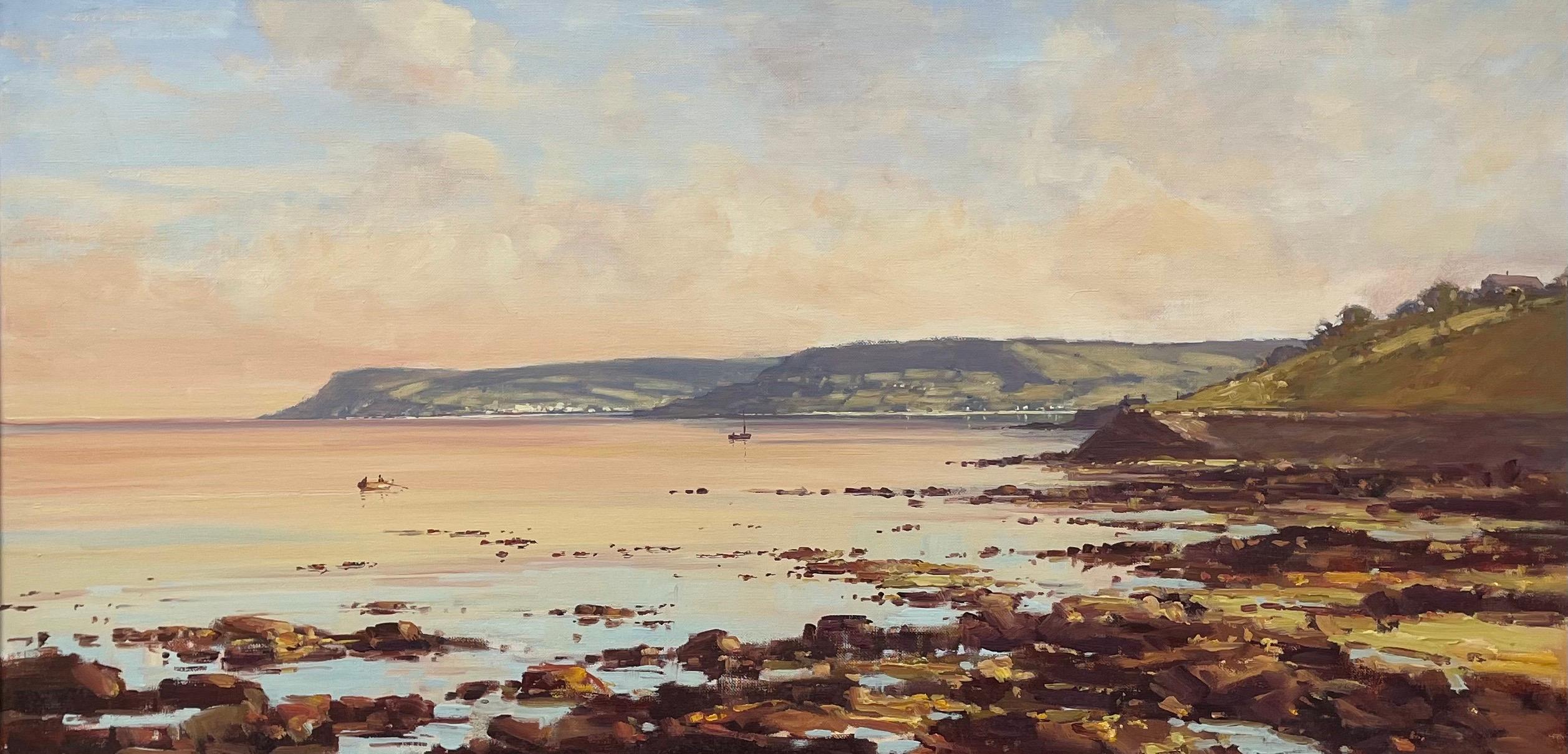 20th Century Seascape Coastline Landscape Painting with Boats by Irish Artist 12